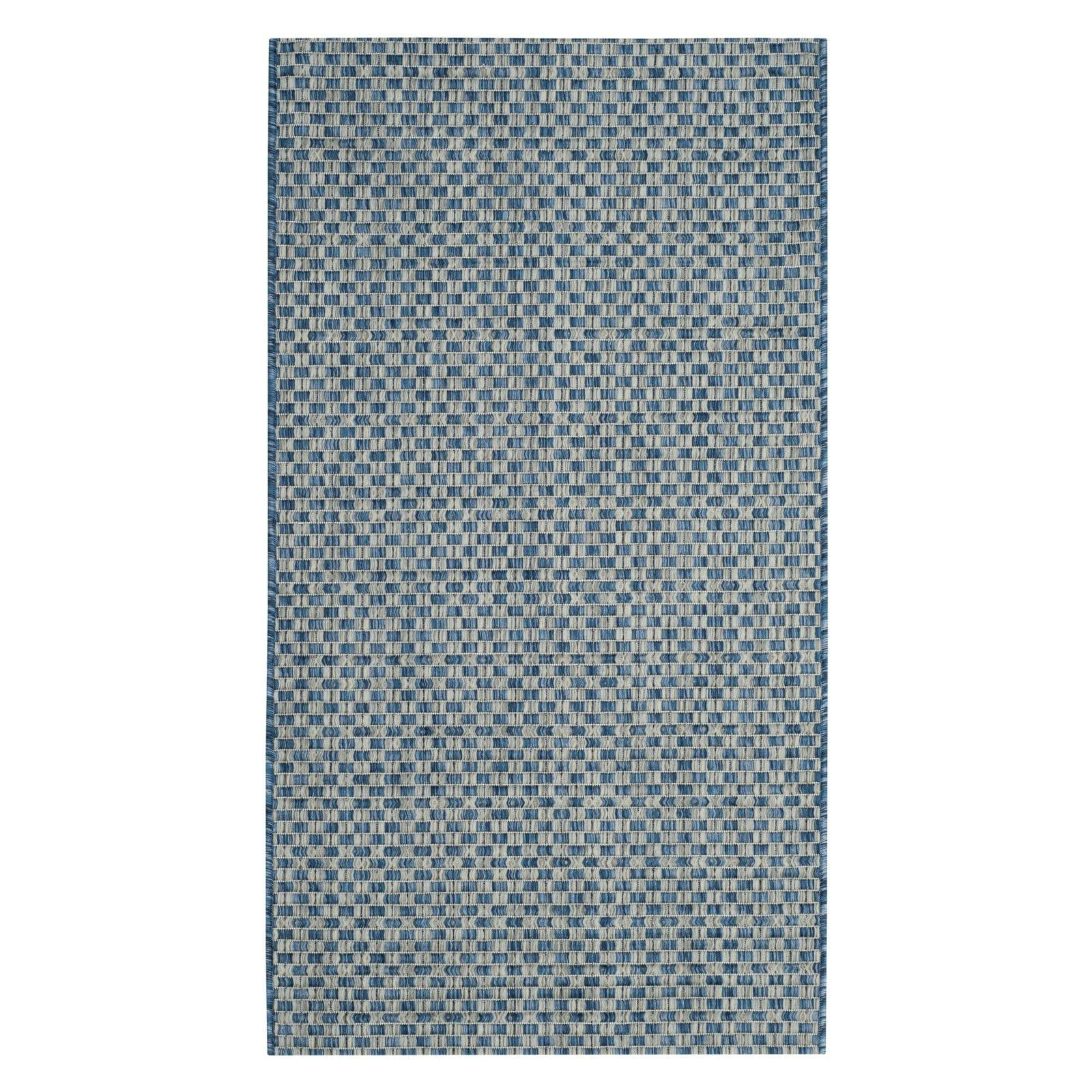 Reversible Easy-Care Blue and Light Grey Synthetic Area Rug, 2'7" x 5'