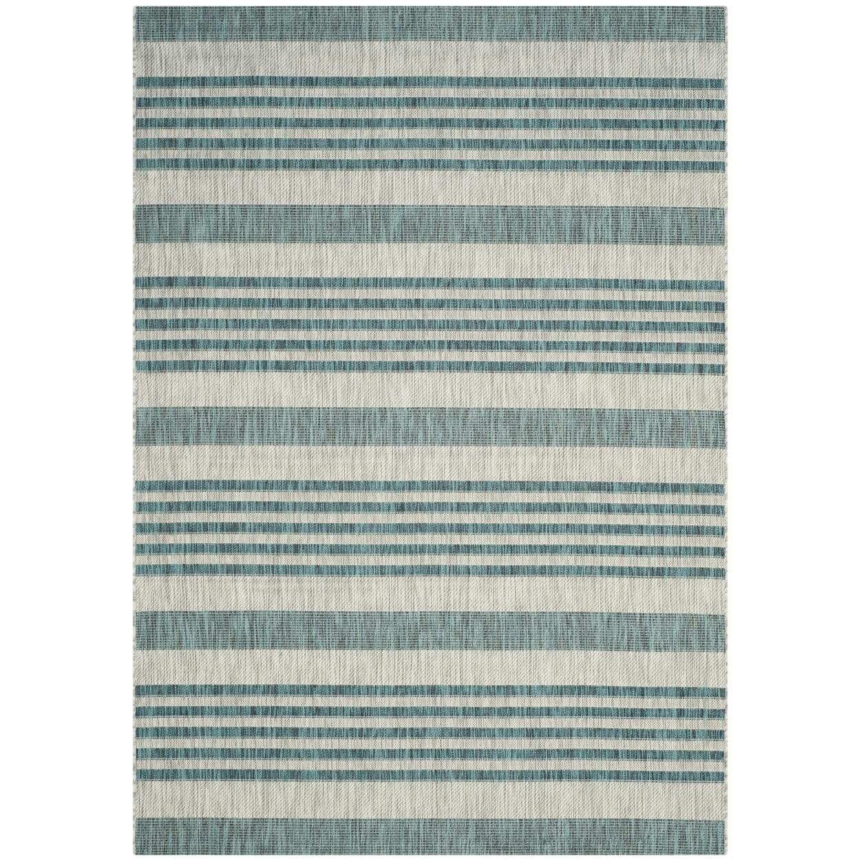 Grey/Blue Easy-Care Rectangular Synthetic 5' x 7' Area Rug