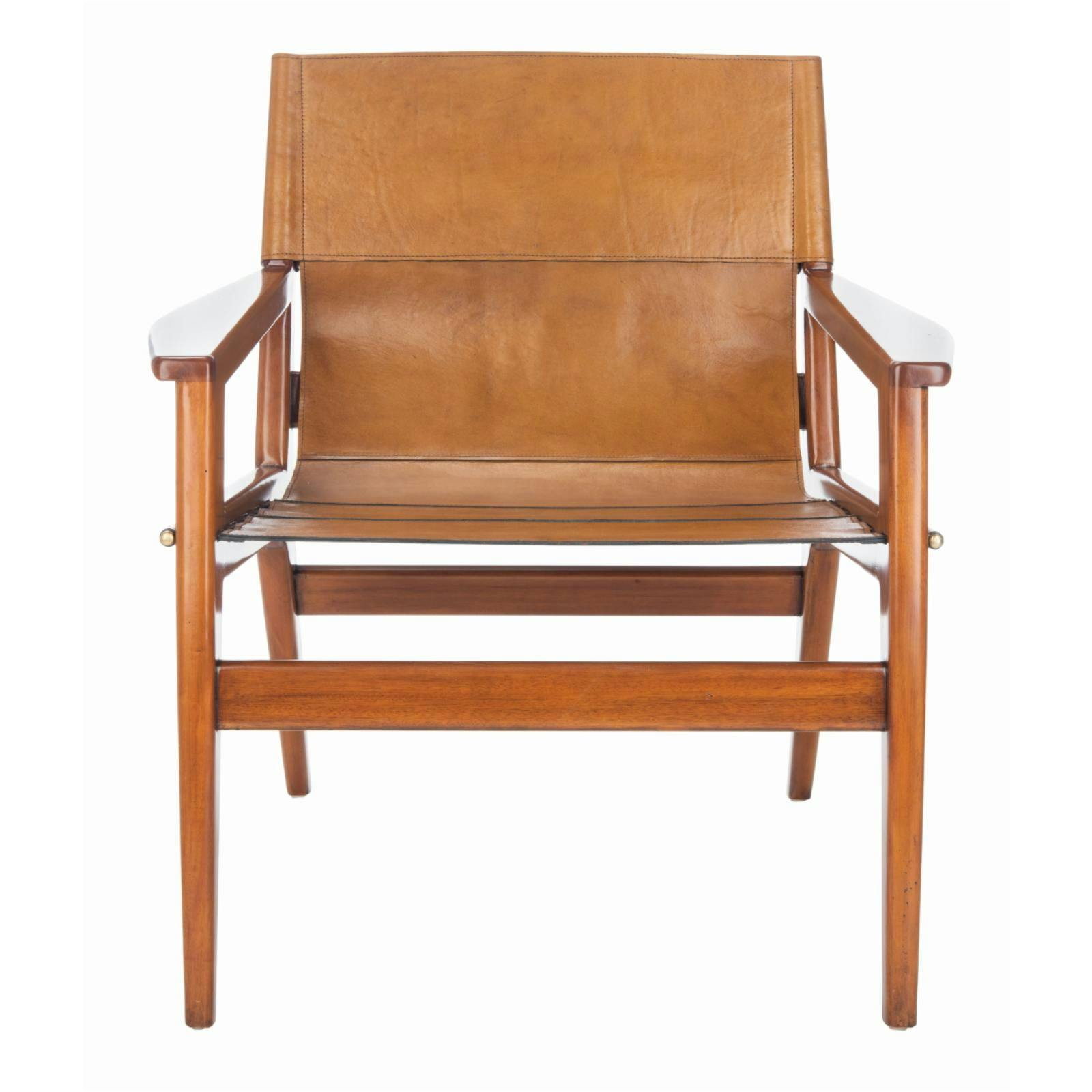 Culkin Modern Brown Leather Sling Armchair with Mahogany Frame
