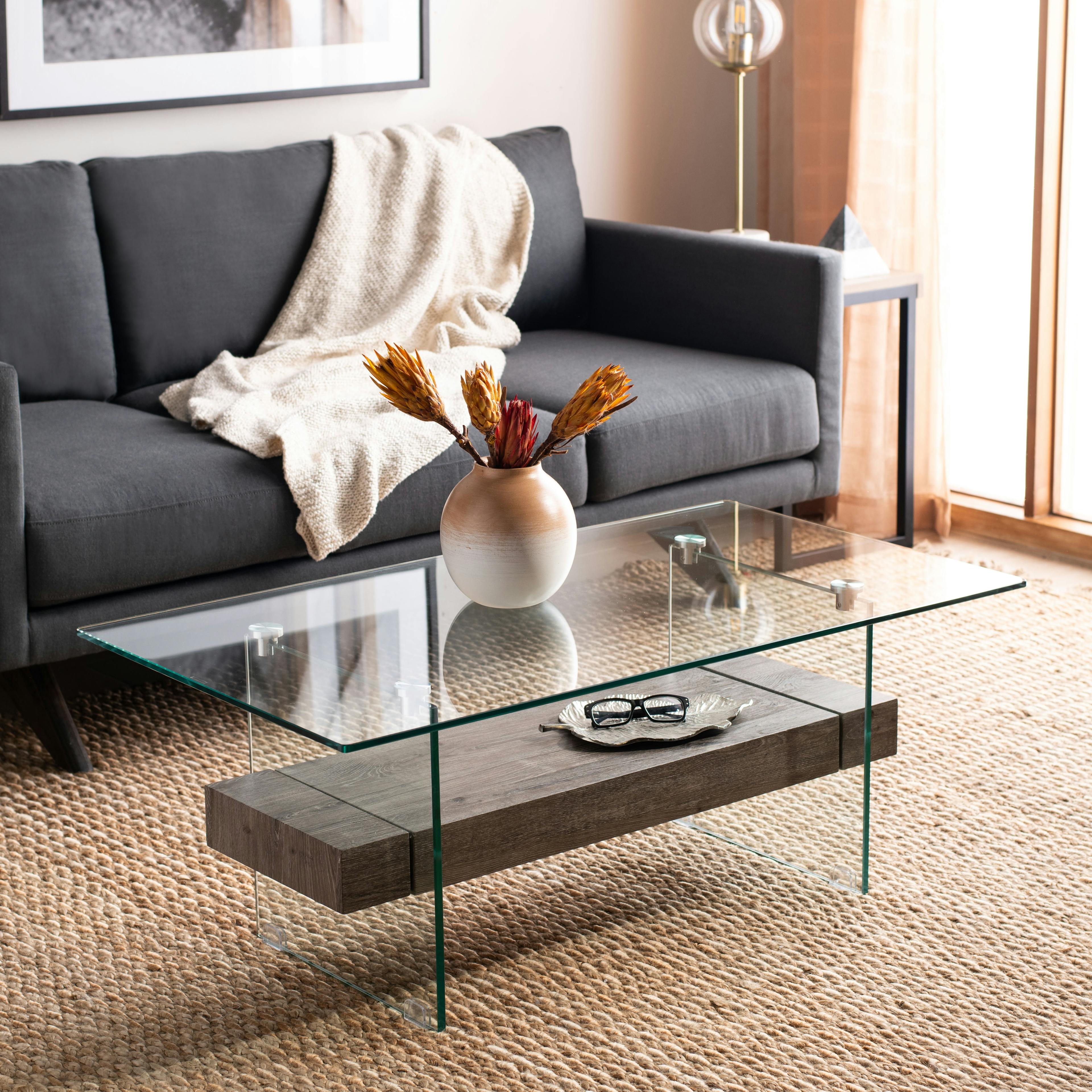 43'' Grey Oak and Glass Rectangular Transitional Coffee Table