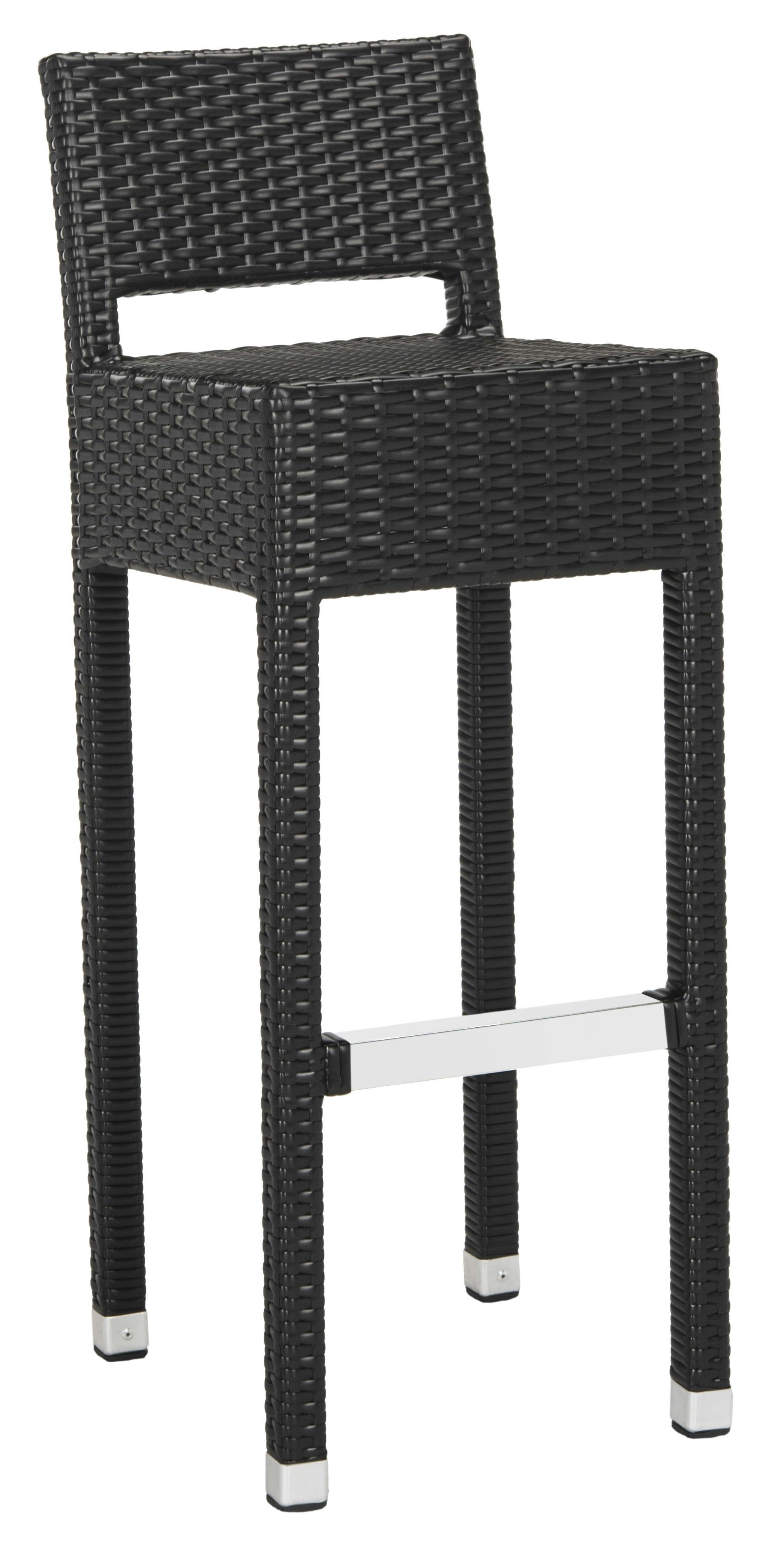 Transitional Black Wicker and Silver Metal Bar Stool
