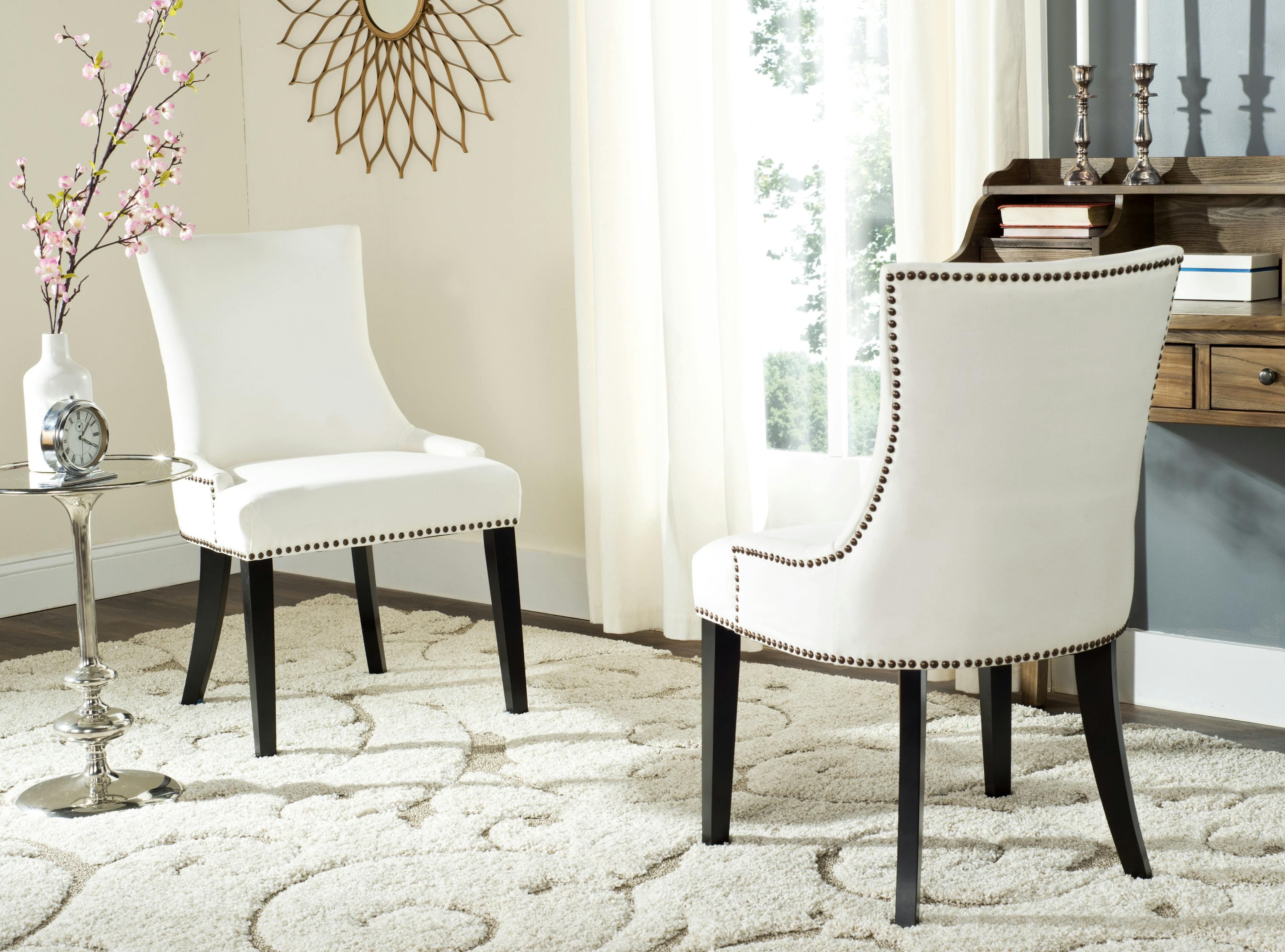 Elegant Sloped Arm White Velvet Upholstered Side Chair with Espresso Wood Legs
