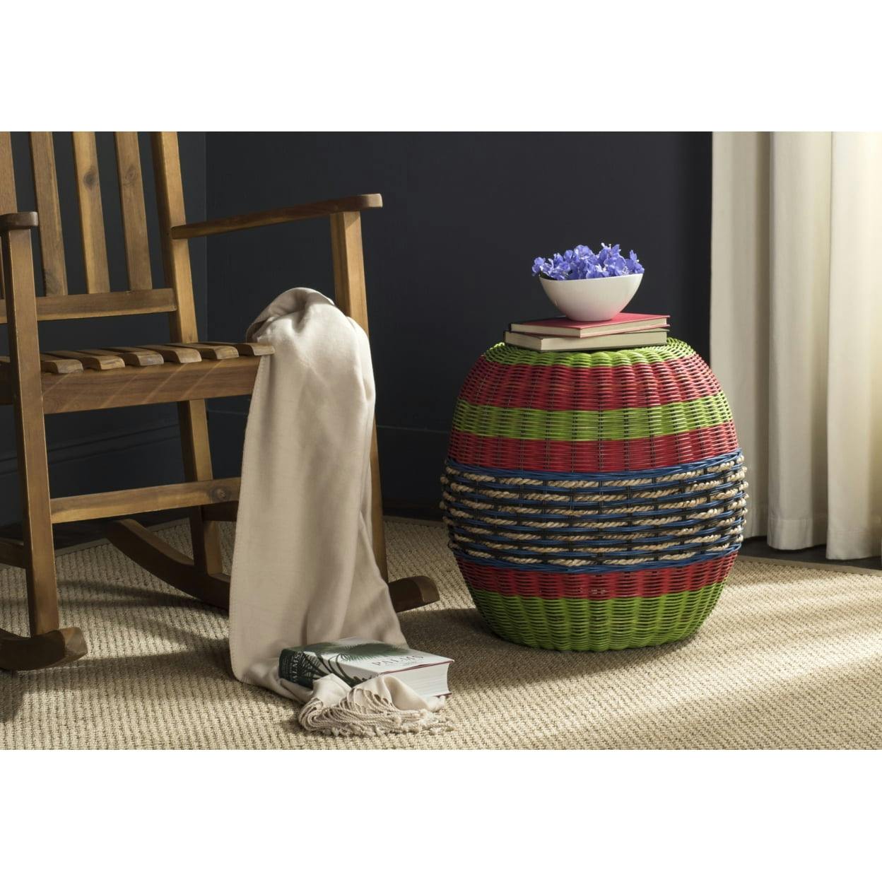 Transitional Round Wicker Barrel End Table in Multicolor