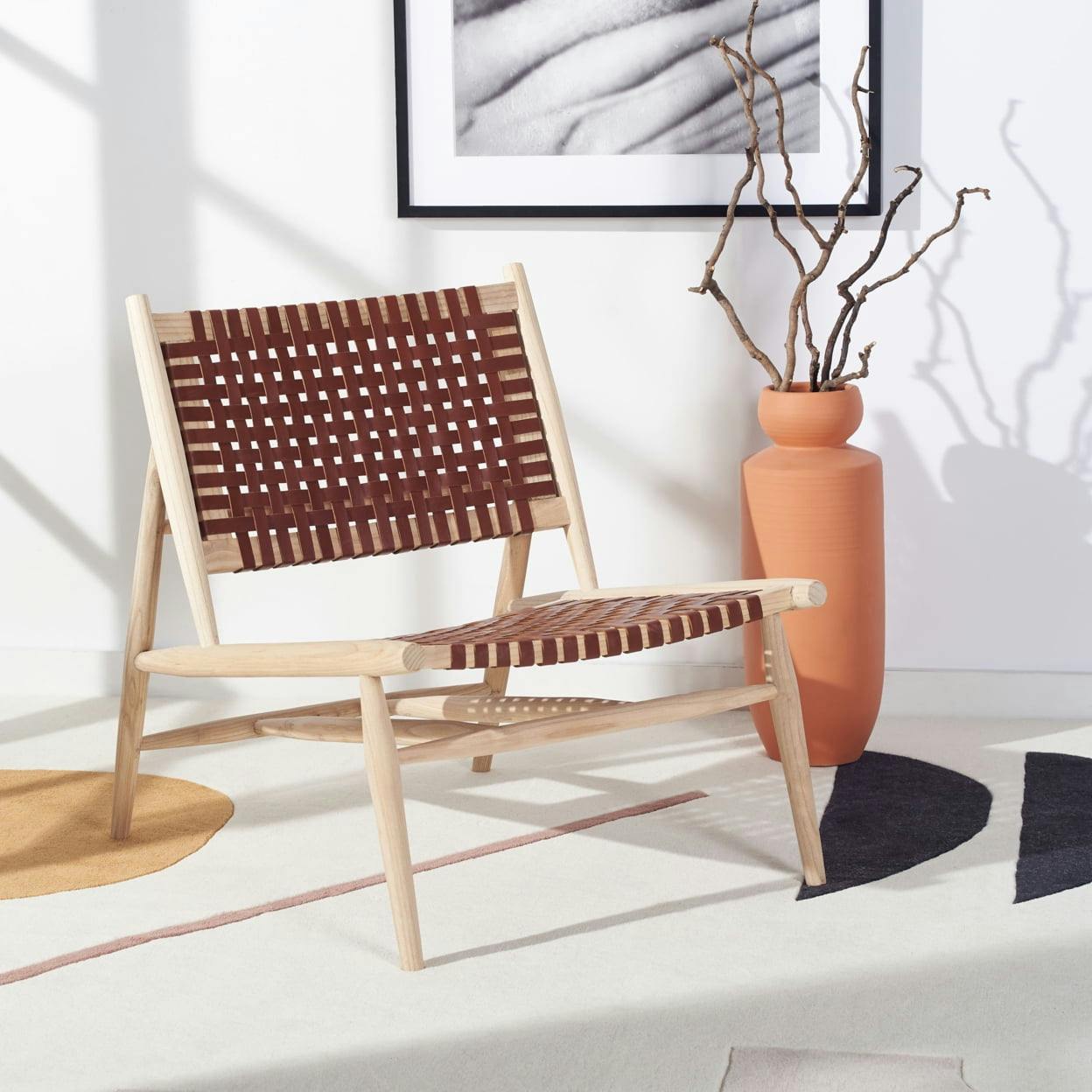 Soleil Cognac Leather & Metal Modern Scandinavian Accent Chair