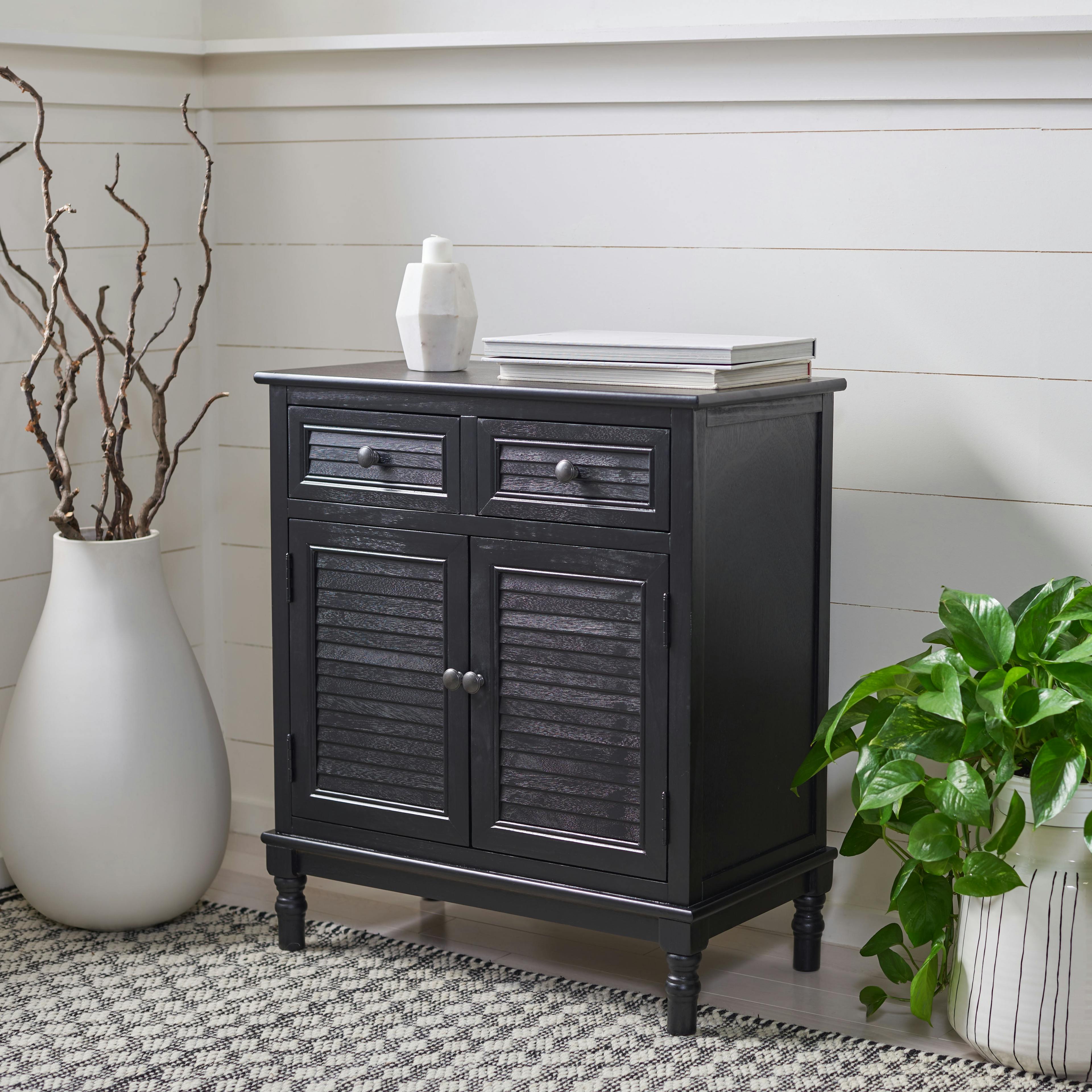 Tate Traditional Farmhouse Chic Black Sideboard with Carved Legs