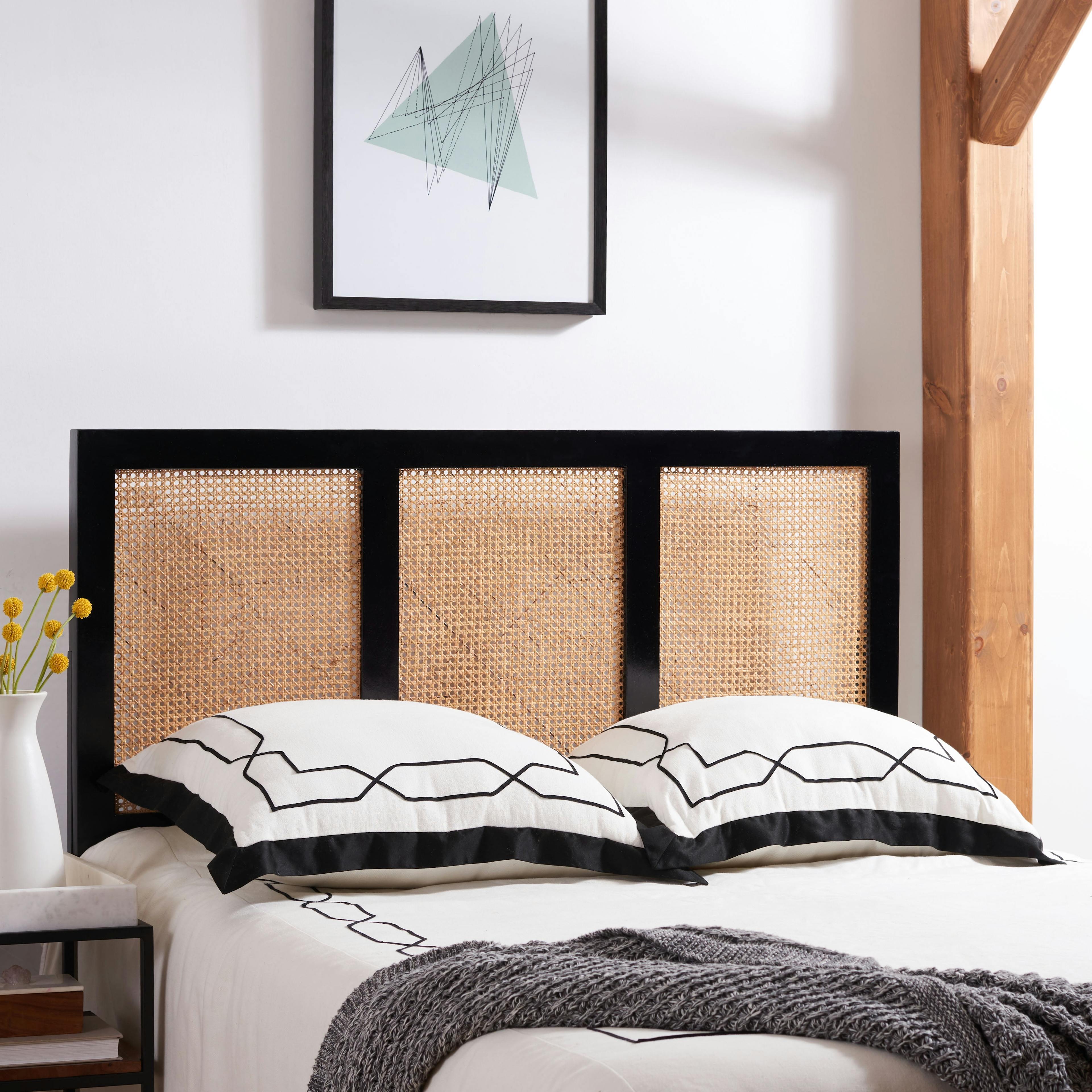 Vienna Black and Natural King-Sized Cane and Wood Headboard