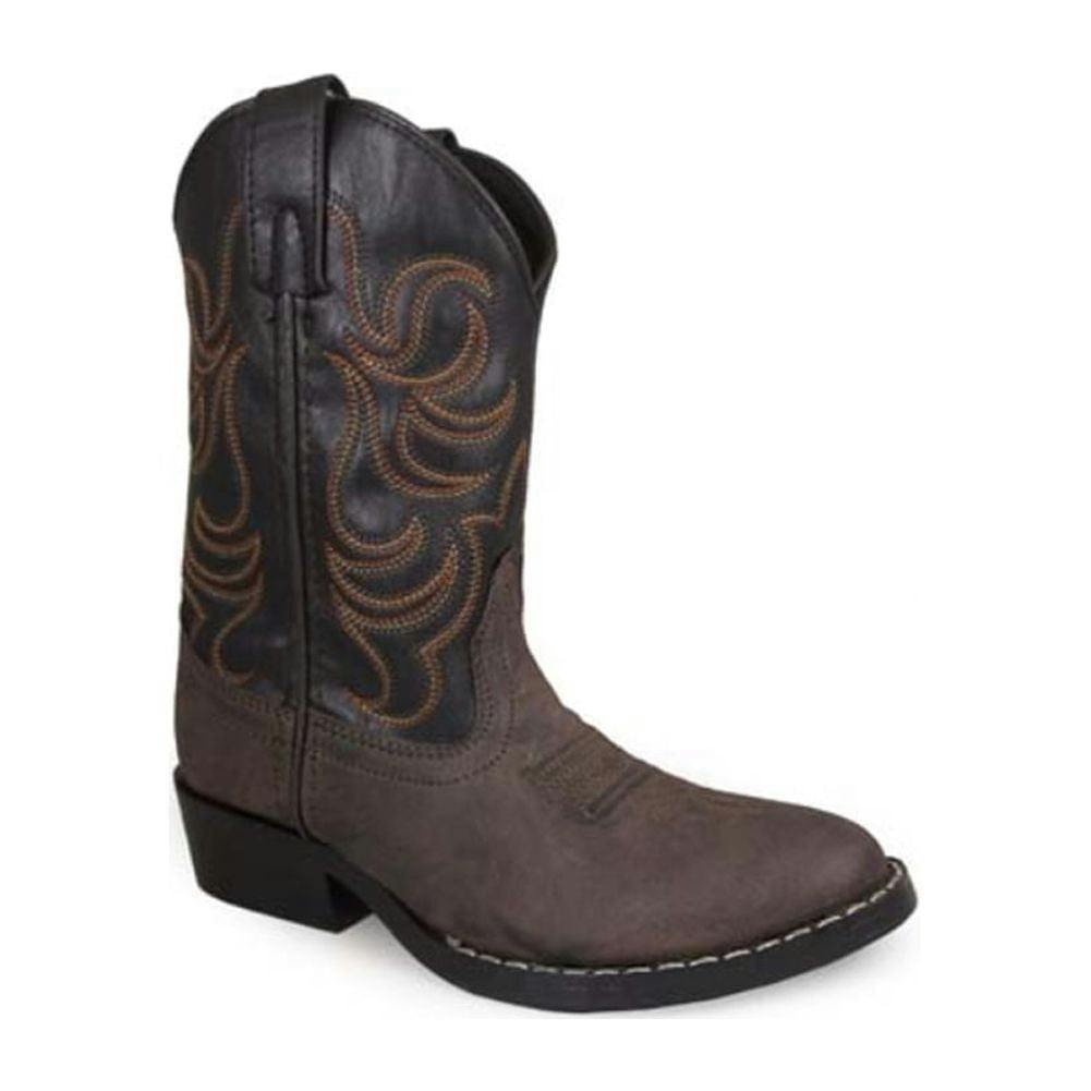 Kids' Classic Brown & Black Faux Leather Western Boot with Rubber Sole