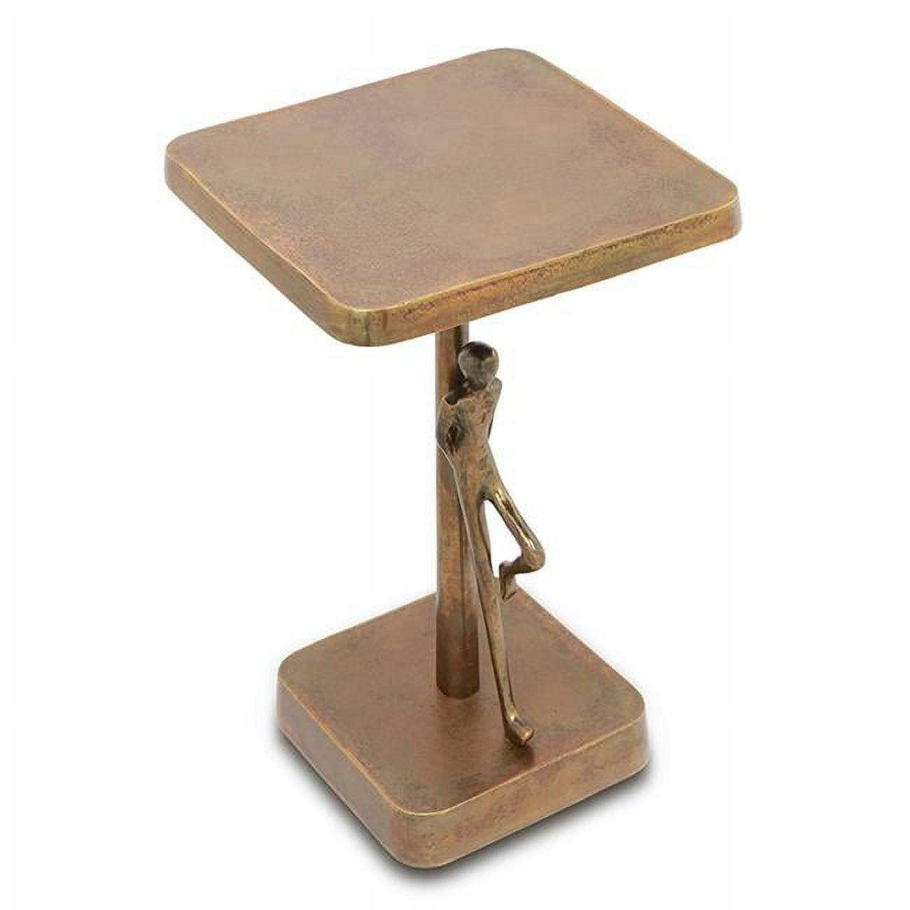 Whimsical Gold Cast Aluminum Man Leaning End Table