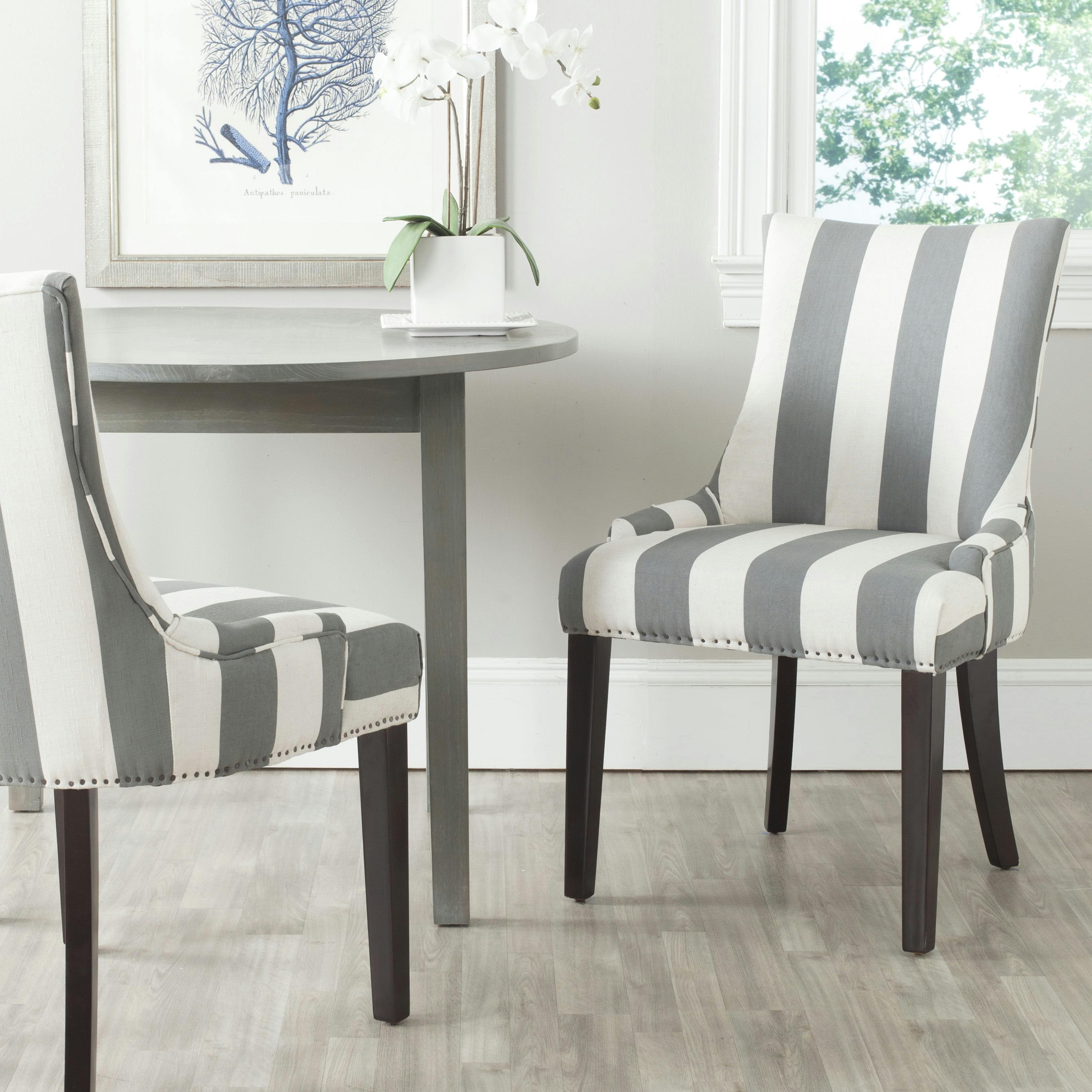 Transitional Gray Linen Parsons Side Chair with Espresso Wood Legs
