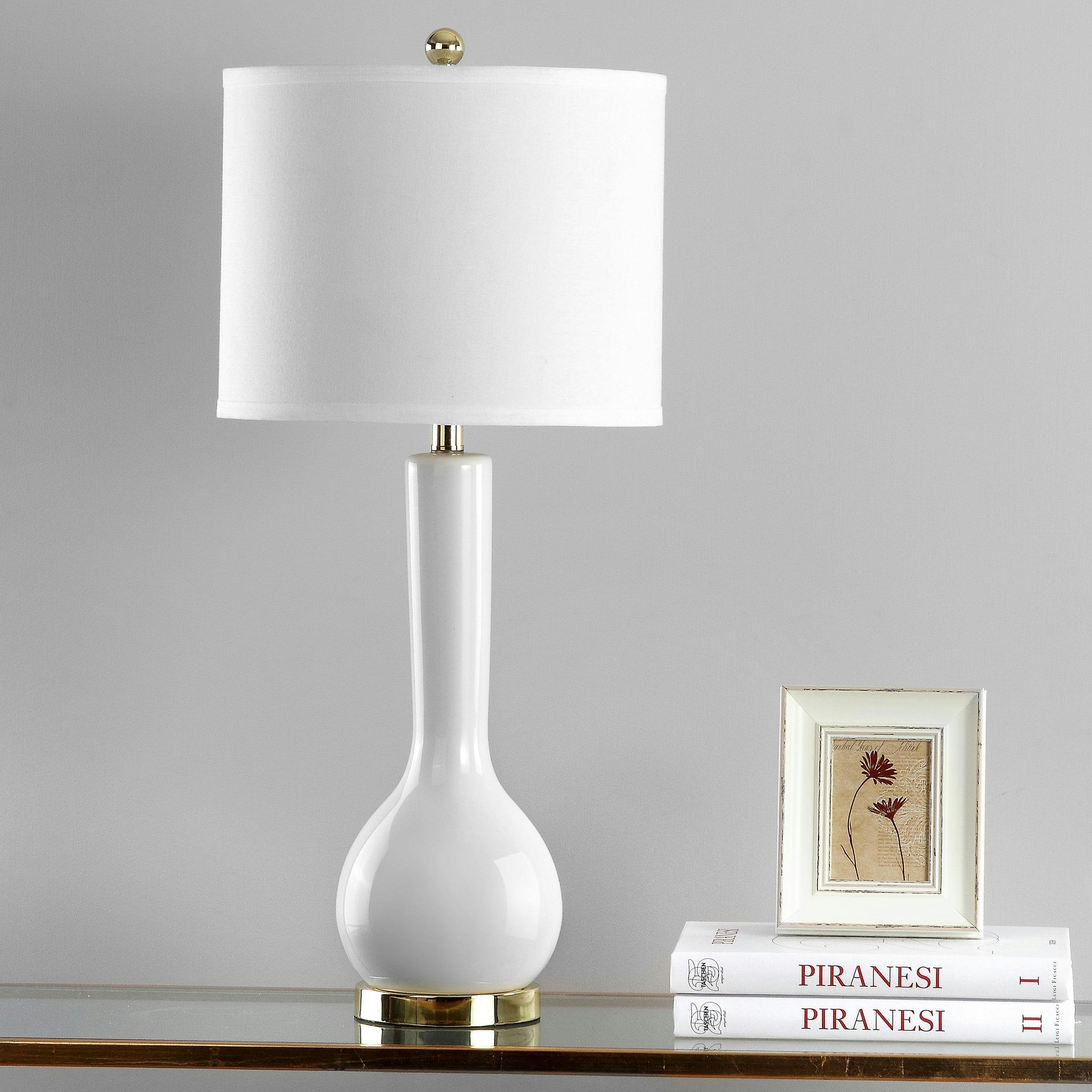 Mae Long Neck Ceramic Table Lamp in Light Grey with Off-White Shade