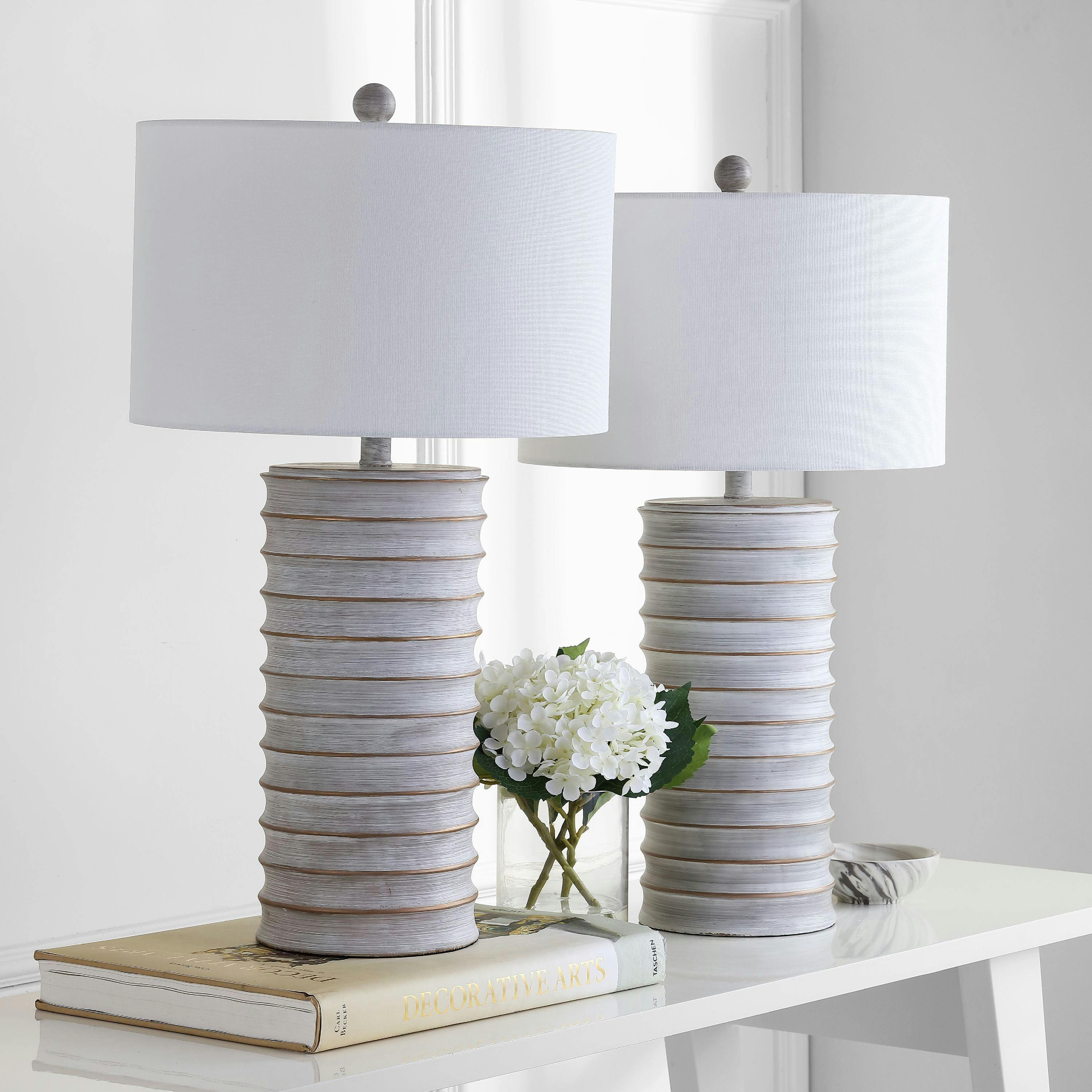Classical Elegance White Wash Resin Table Lamp Set