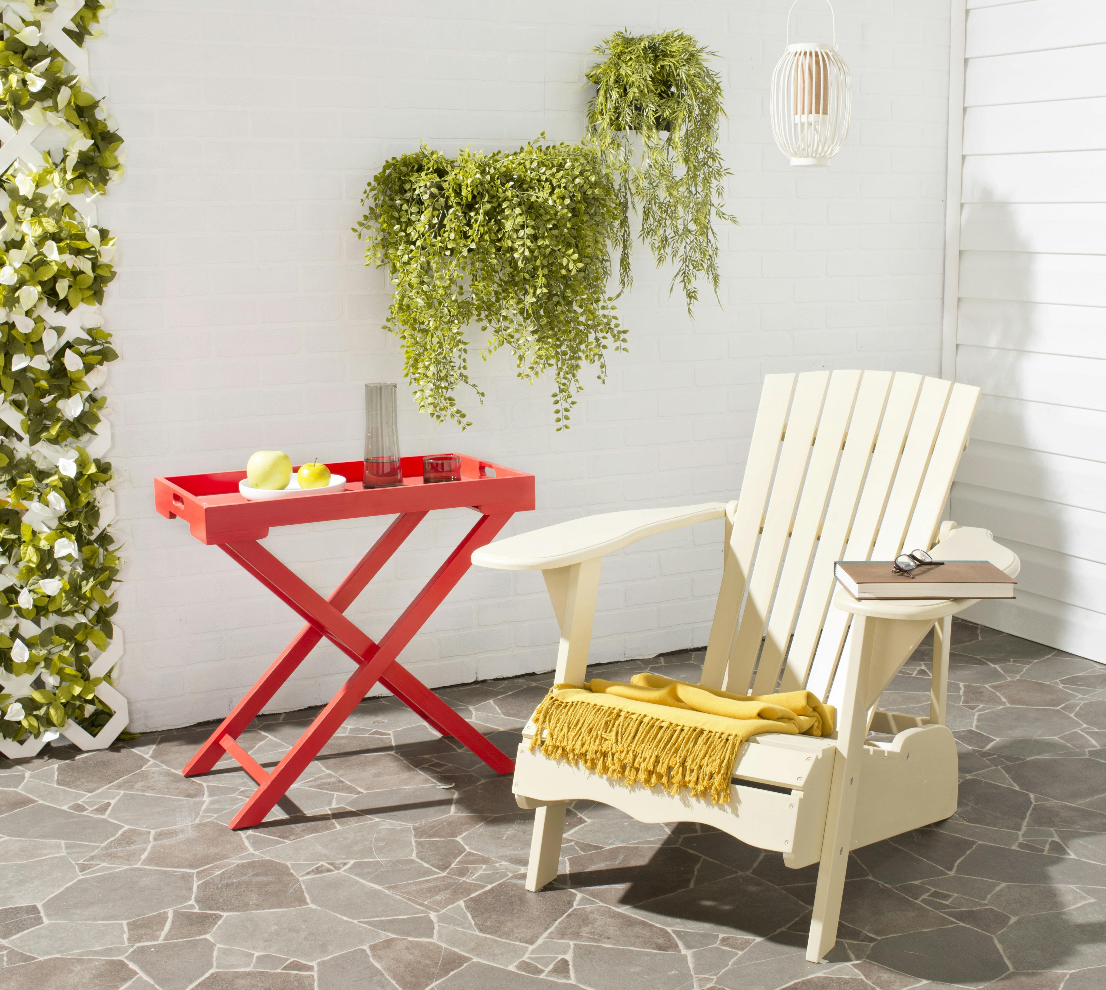 Transitional Off-White Acacia Wood Arm Chair with Wide Rest