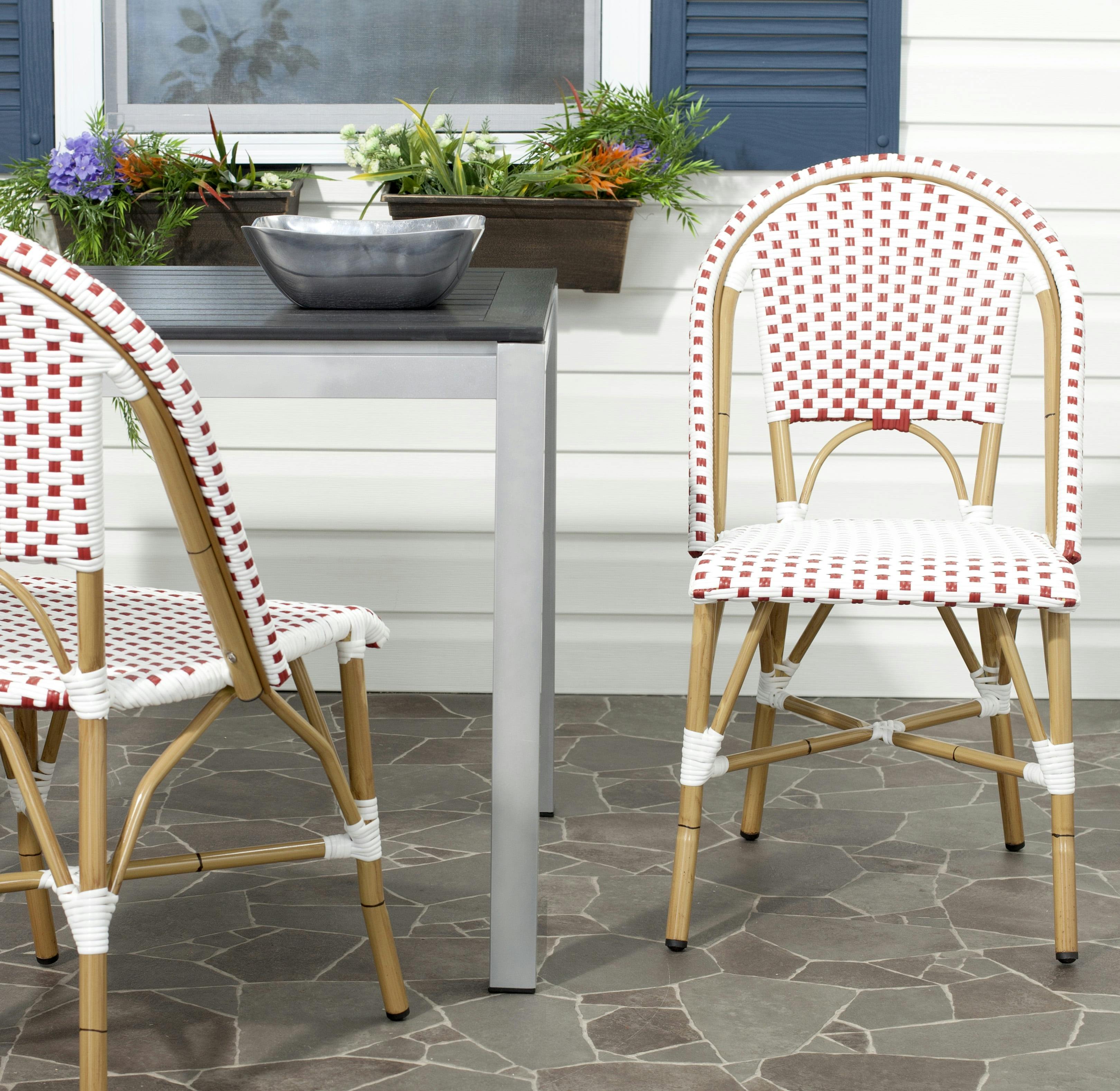 Transitional Salcha 18" Brown, Red & White PE Wicker Side Chair - Set of 2