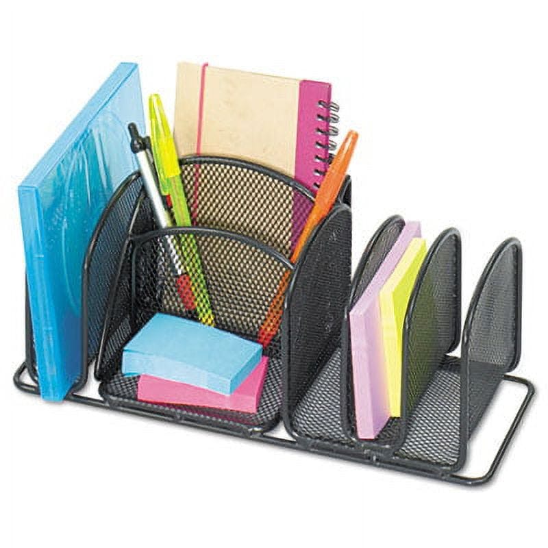 Onyx Deluxe Steel Mesh Desk Organizer with 6 Compartments in Black