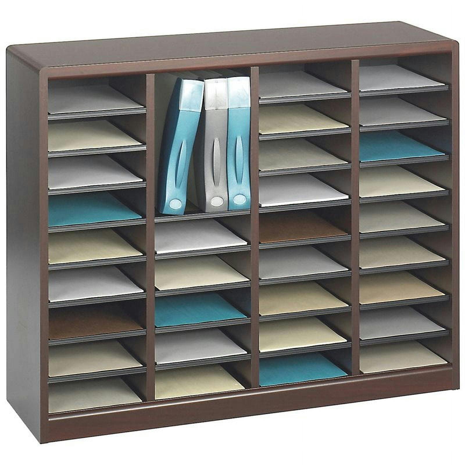 Mahogany 36-Compartment Literature Organizer with Label Holders