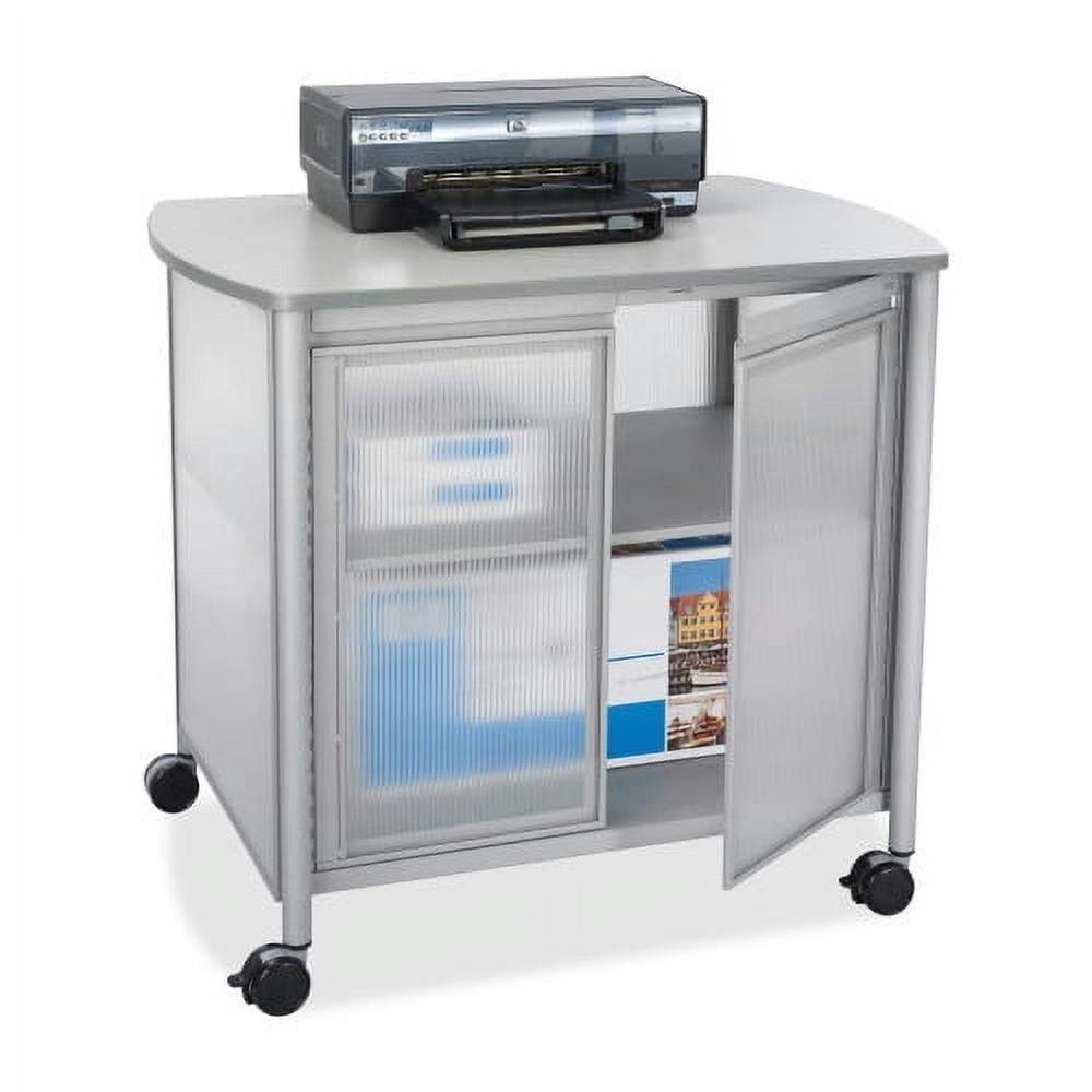 Sleek Gray Steel & Plastic Mobile Printer Cart with Cable Management