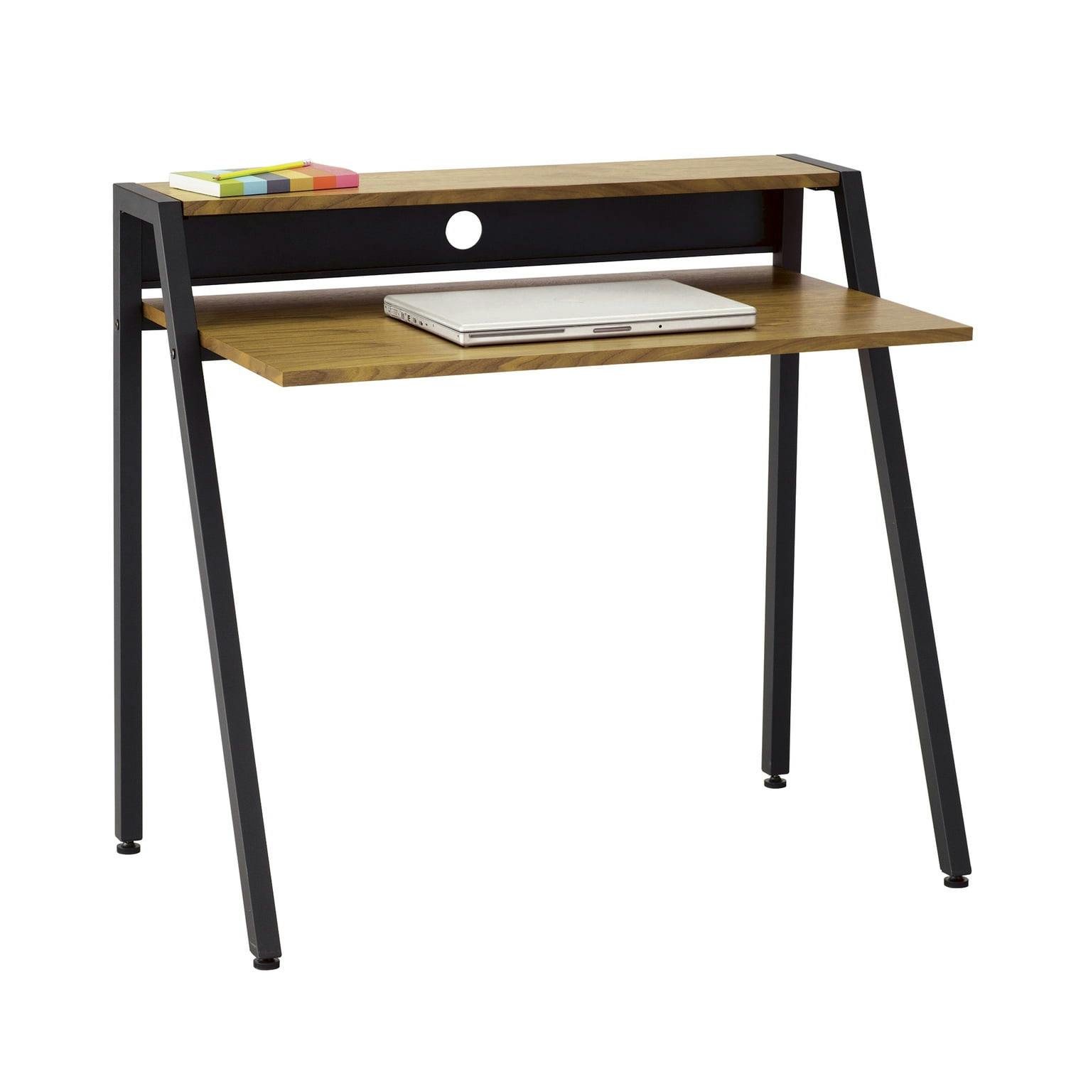 Safco Compact Black Wood Writing Desk with Dual-Level Workspace