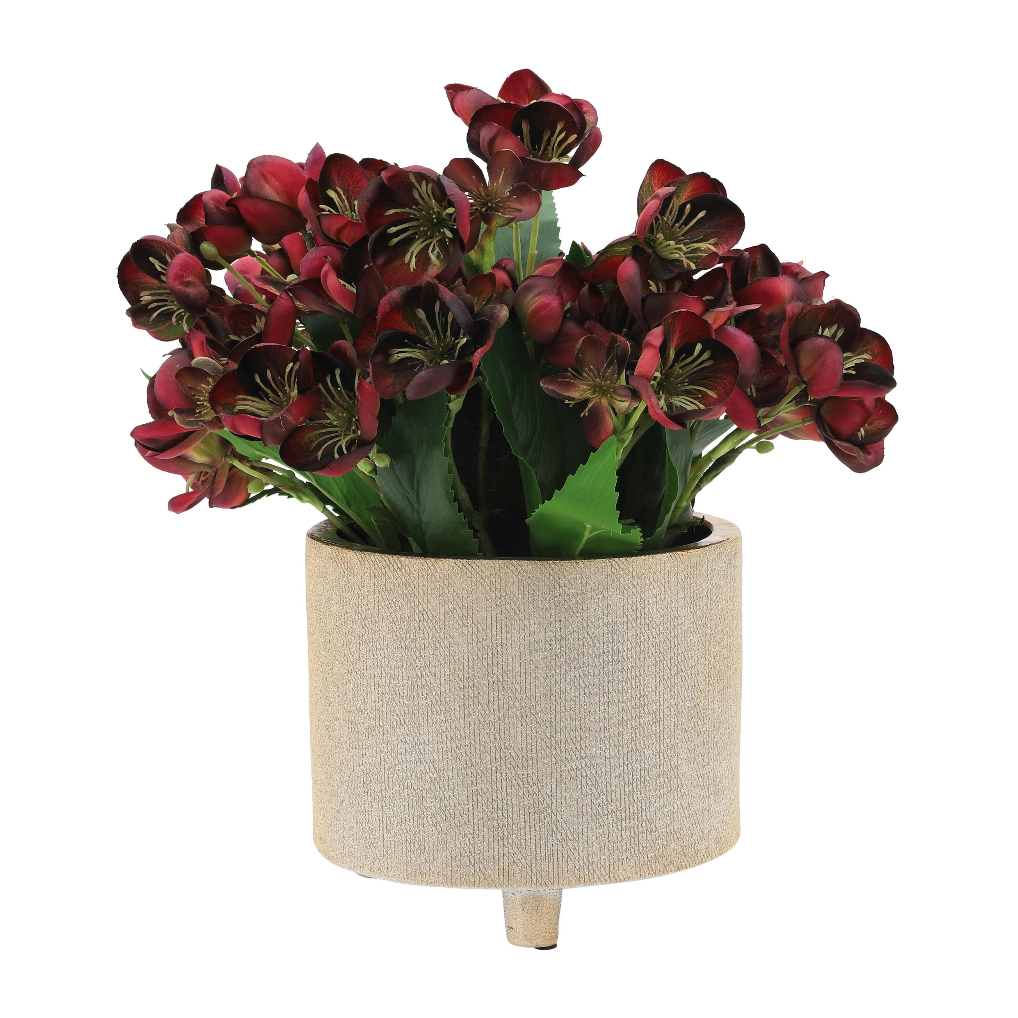 Champagne Gold Ceramic 6'' Scratch-Textured Footed Planter Set
