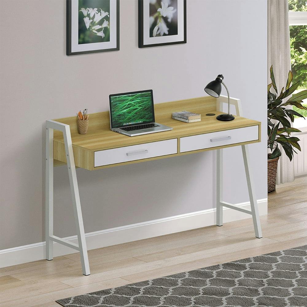 Saint Birch Fenton 47'' Natural & White Contemporary Writing Desk with Drawers