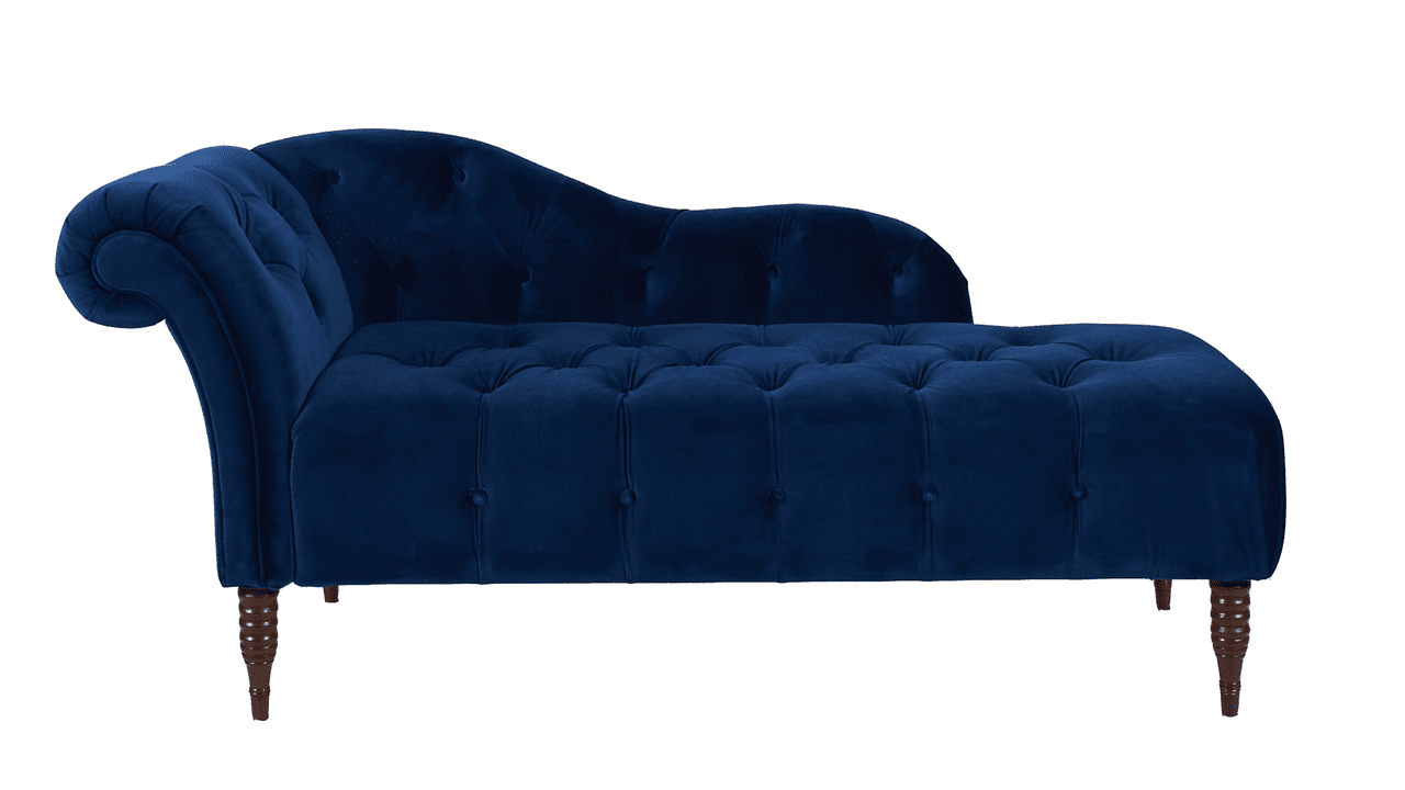 Elegant Navy Blue Velvet Sustainably Sourced Wood Chaise Lounge