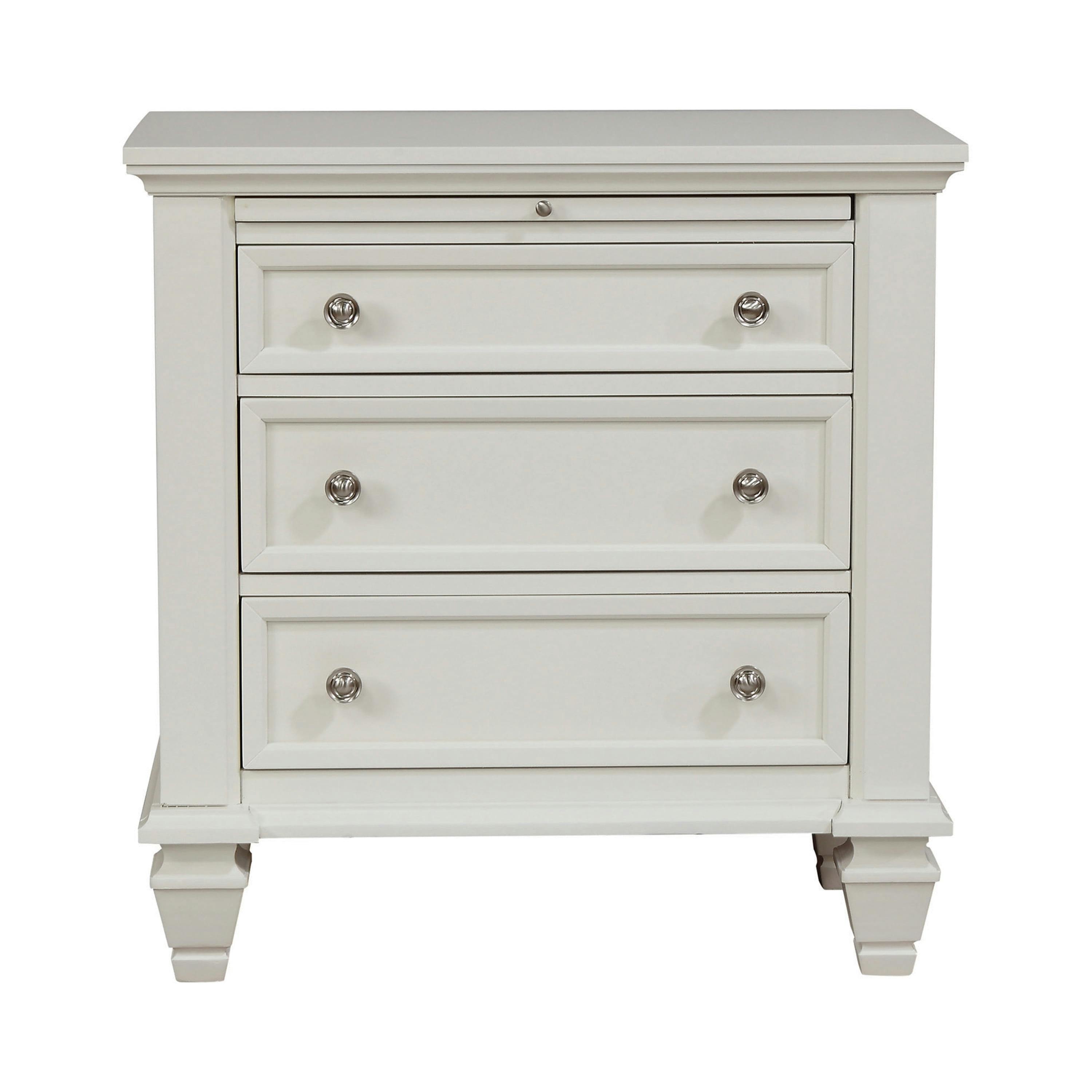 Coastal White Transitional 3-Drawer Nightstand with Pull-Out Tray