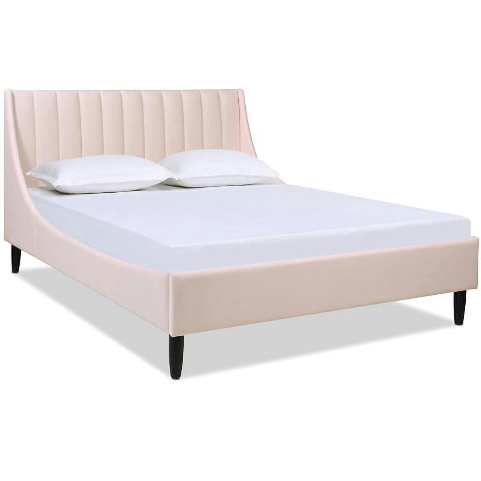 Aspen Light Blush Pink Velvet Queen Upholstered Bed with Tufted Headboard