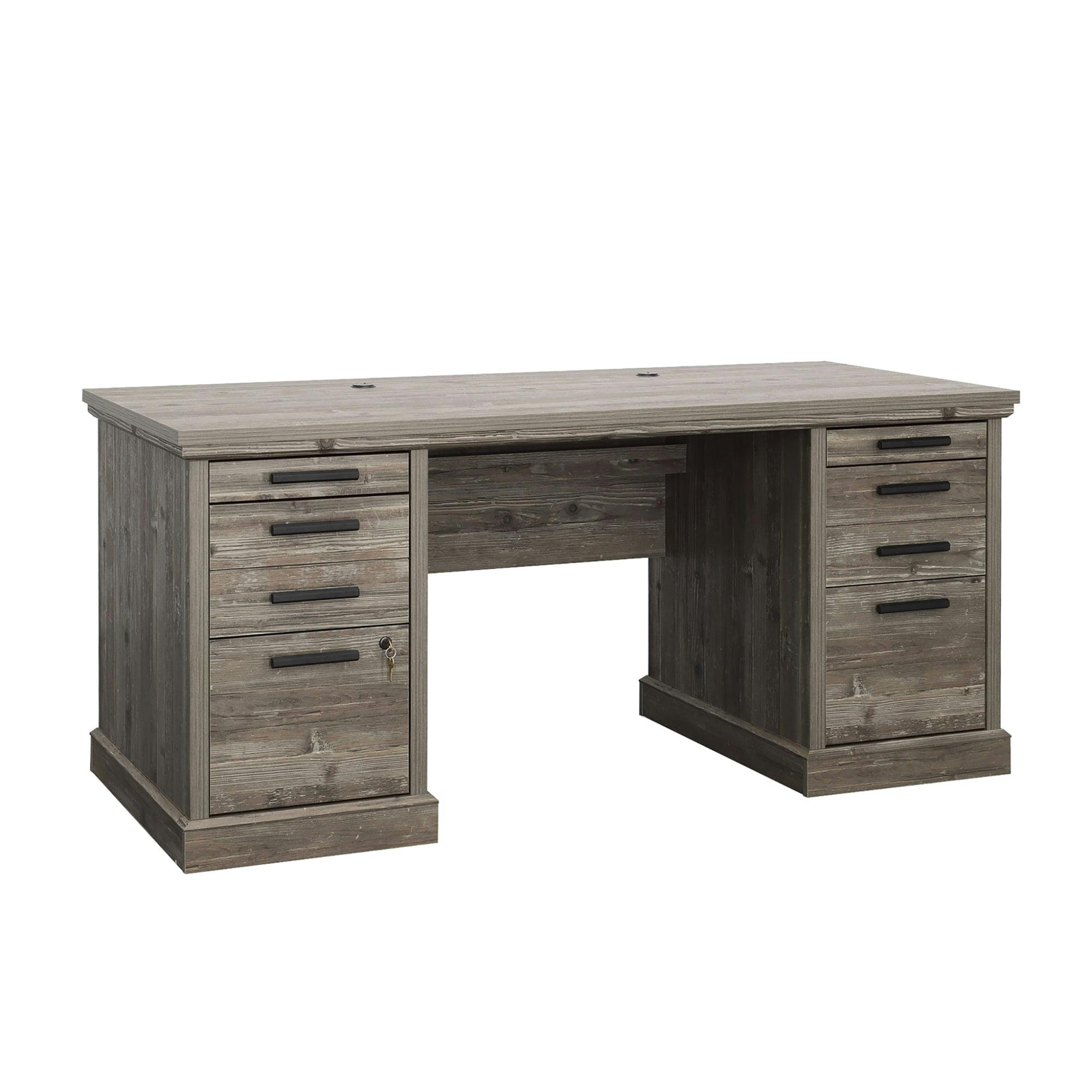 Aspen Post Pebble Pine Executive Desk with Dual Filing Cabinets