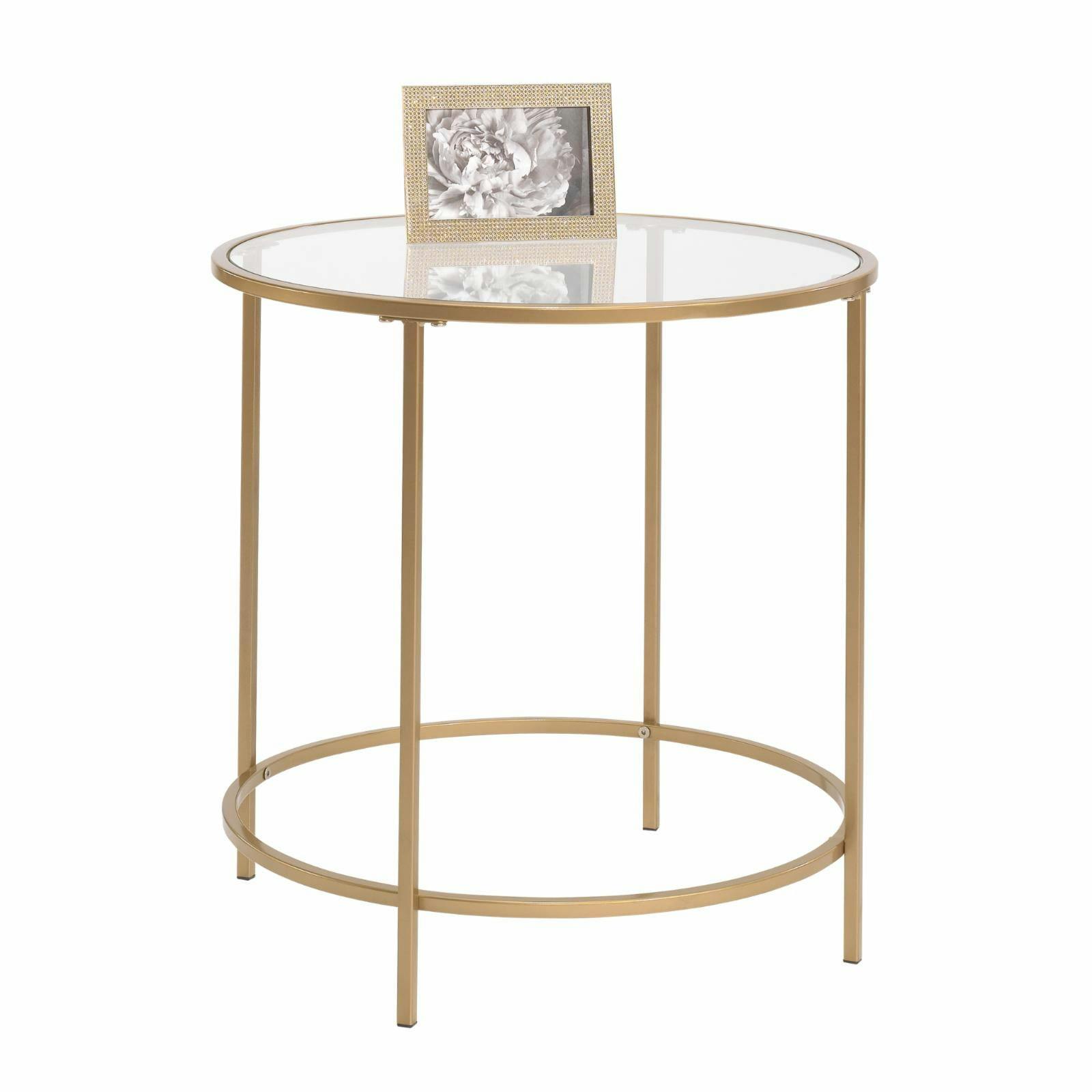 Elegant Round Metal and Glass Side Table in Satin Gold