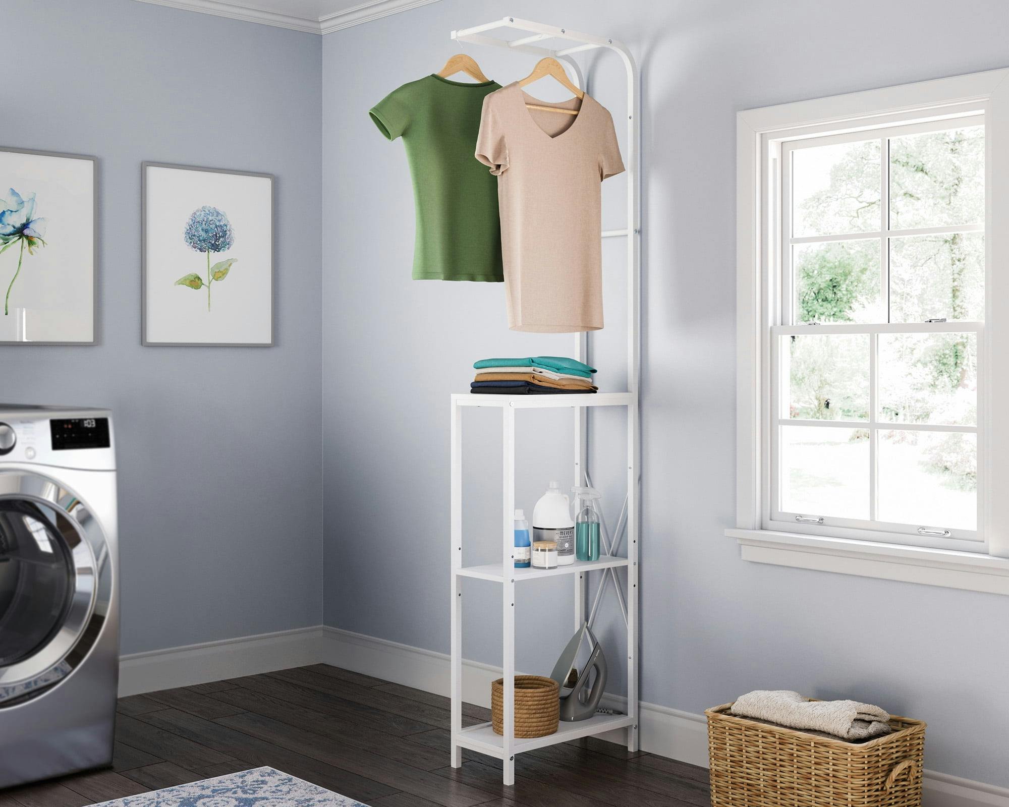 Avenue White Narrow Laundry Stand with Open Shelves