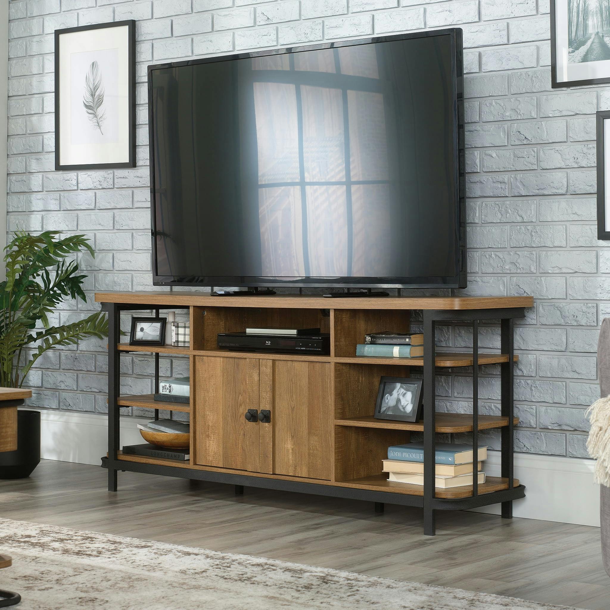 Etched Oak 59'' Industrial TV Credenza with Adjustable Shelf