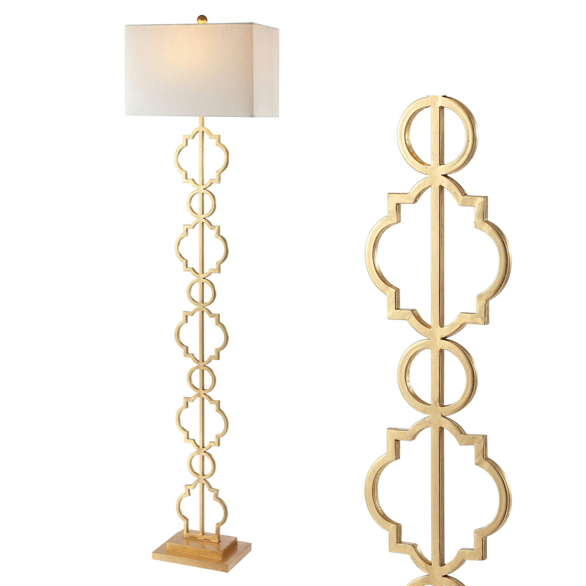 Selina 64.5" Gold Metal LED Floor Lamp with White Linen Shade