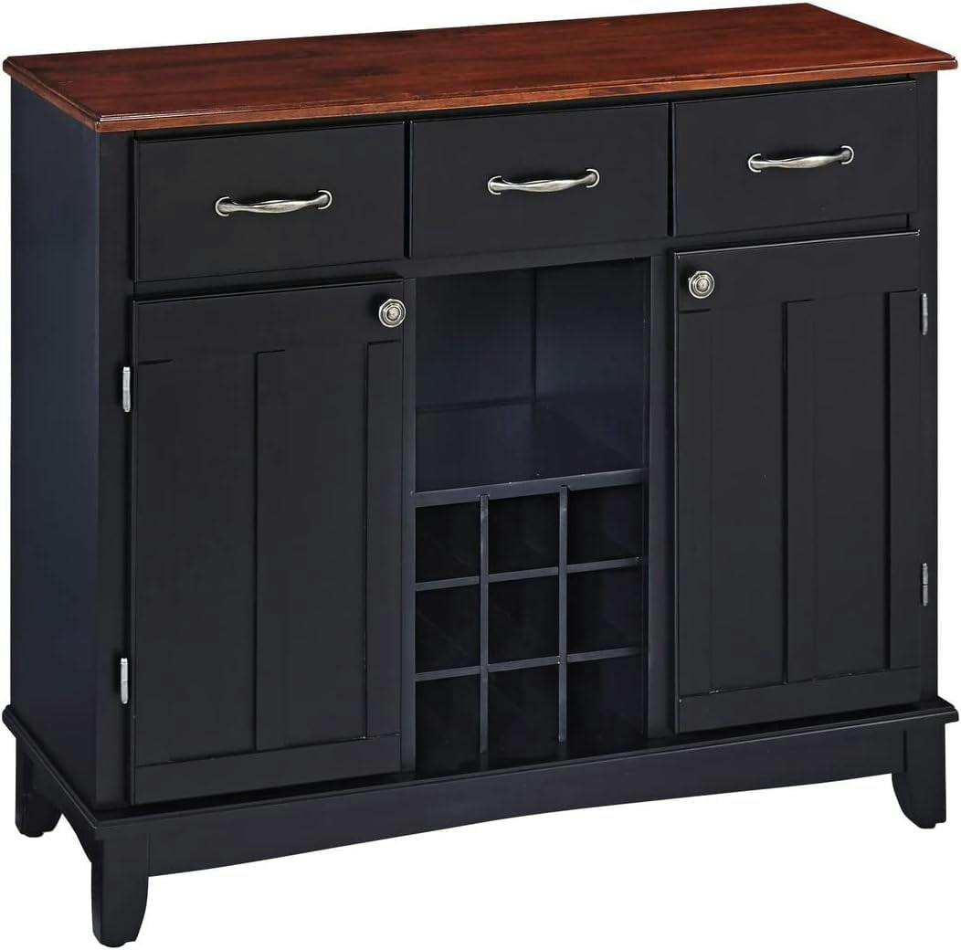 Elegant Hutch-Style Buffet in Black with Cherry Wood Top