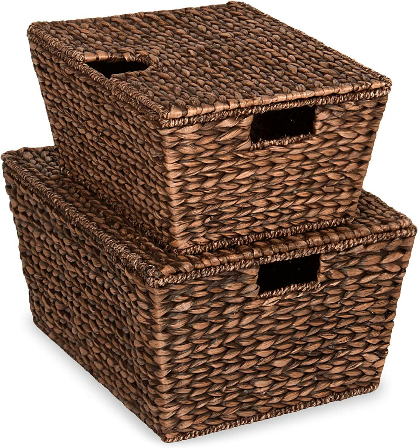 XL Handwoven Water Hyacinth Storage Baskets with Lids, Set of 2