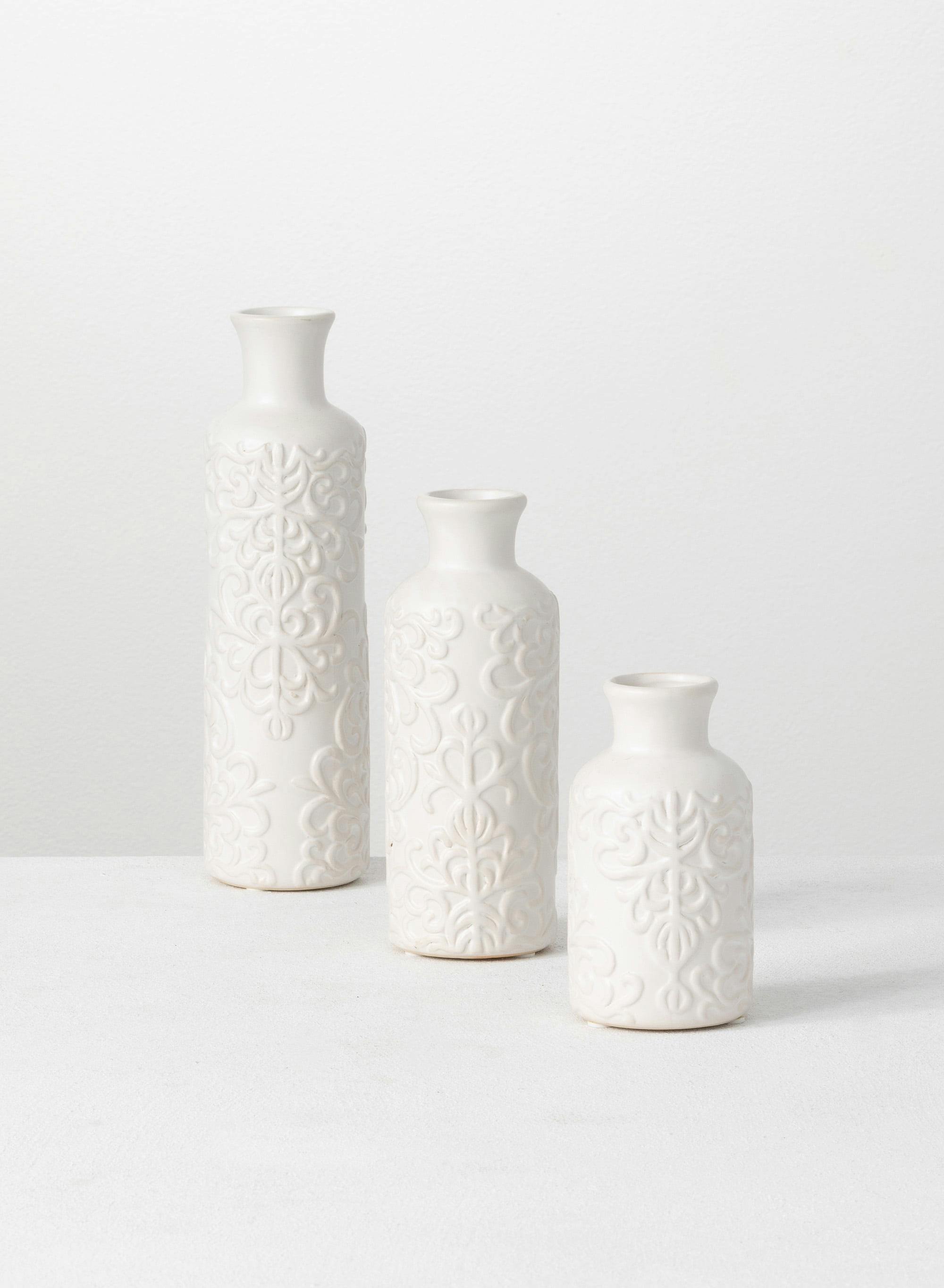 Elegant Trio Ceramic Bud Vases 10", 7.5", & 5.5" - White