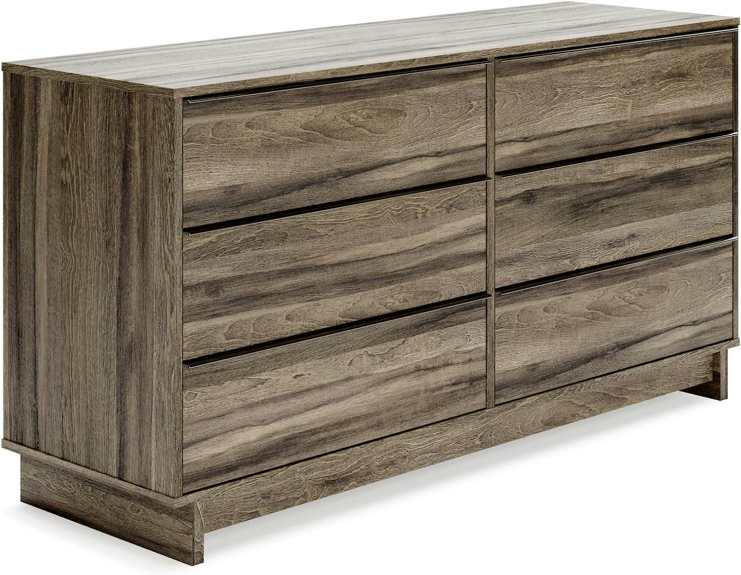 Transitional Weathered Brown 6-Drawer Dresser with Champagne Handles