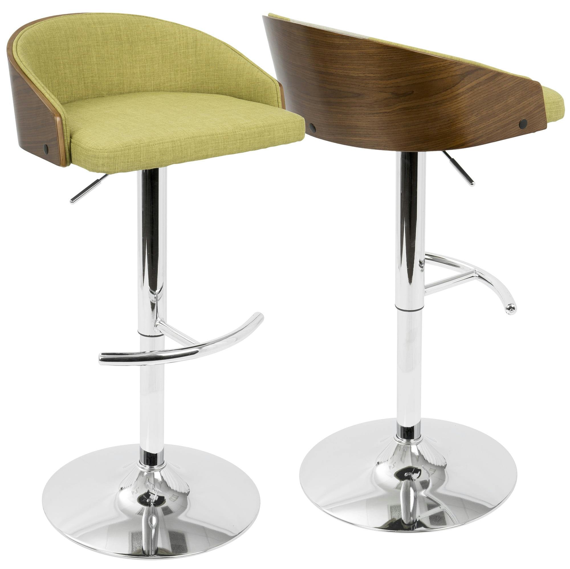 Contemporary Swivel Adjustable Barstool in Walnut and Green