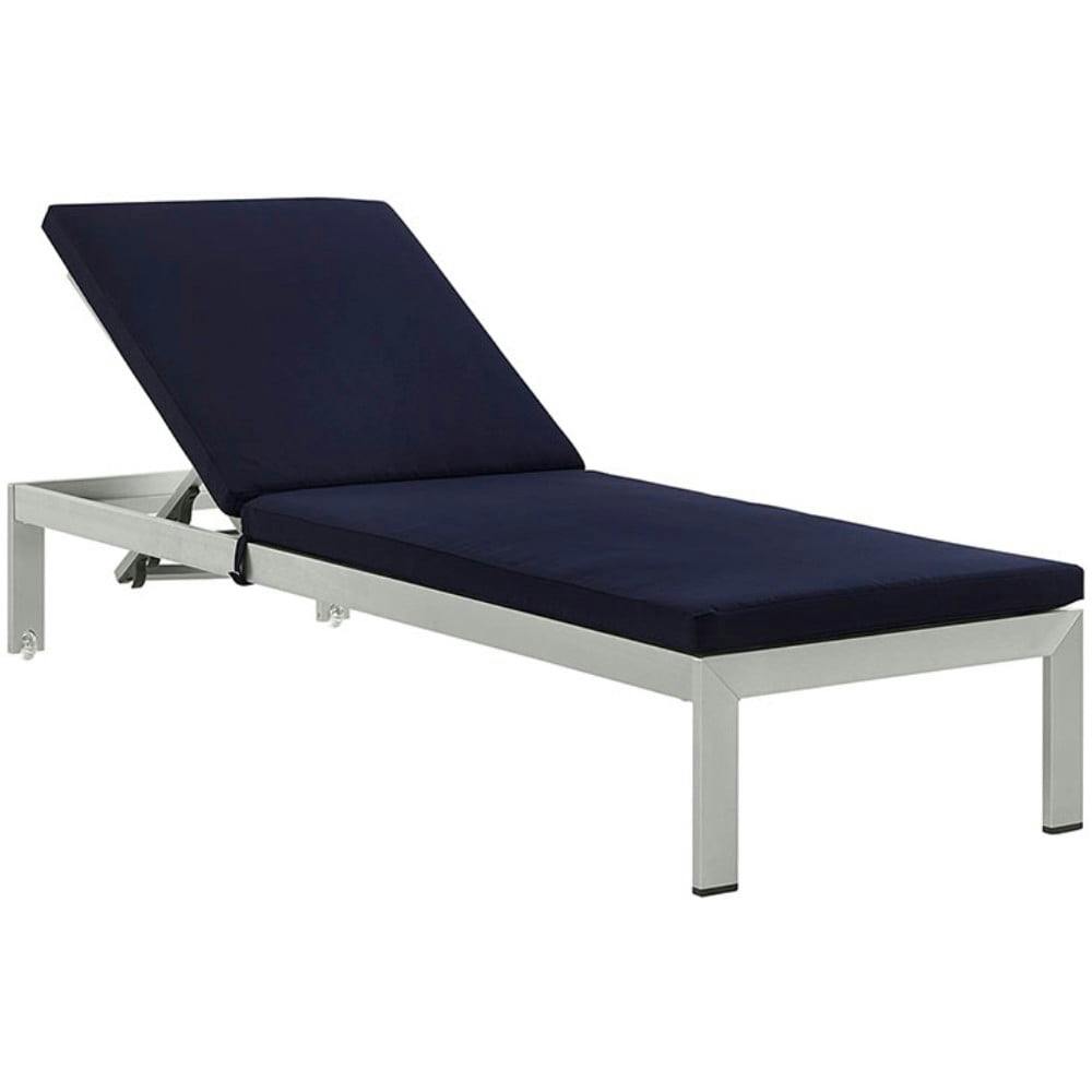 Shoreline Silver Navy Aluminum Outdoor Chaise Lounger with Cushions