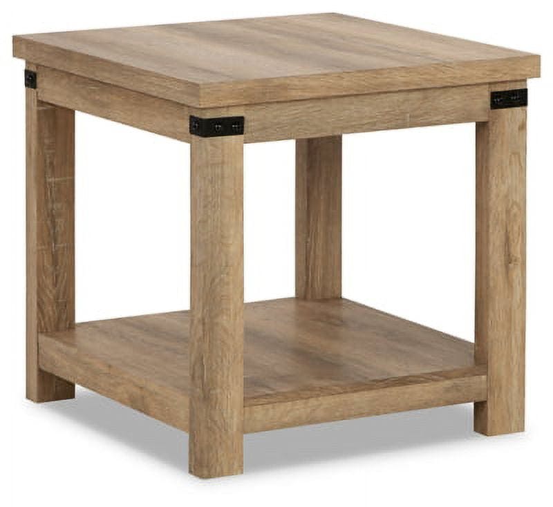 Casual Modern Beige Square End Table with Storage Shelf