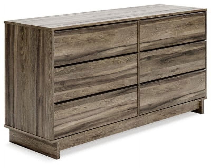 Transitional Weathered Brown 6-Drawer Dresser with Champagne Handles