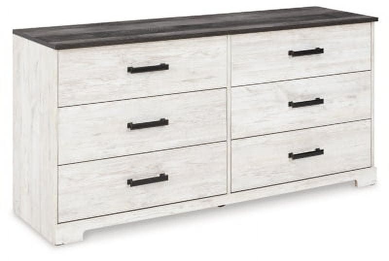 Transitional Whitewash & Gray 59" Industrial 6-Drawer Dresser