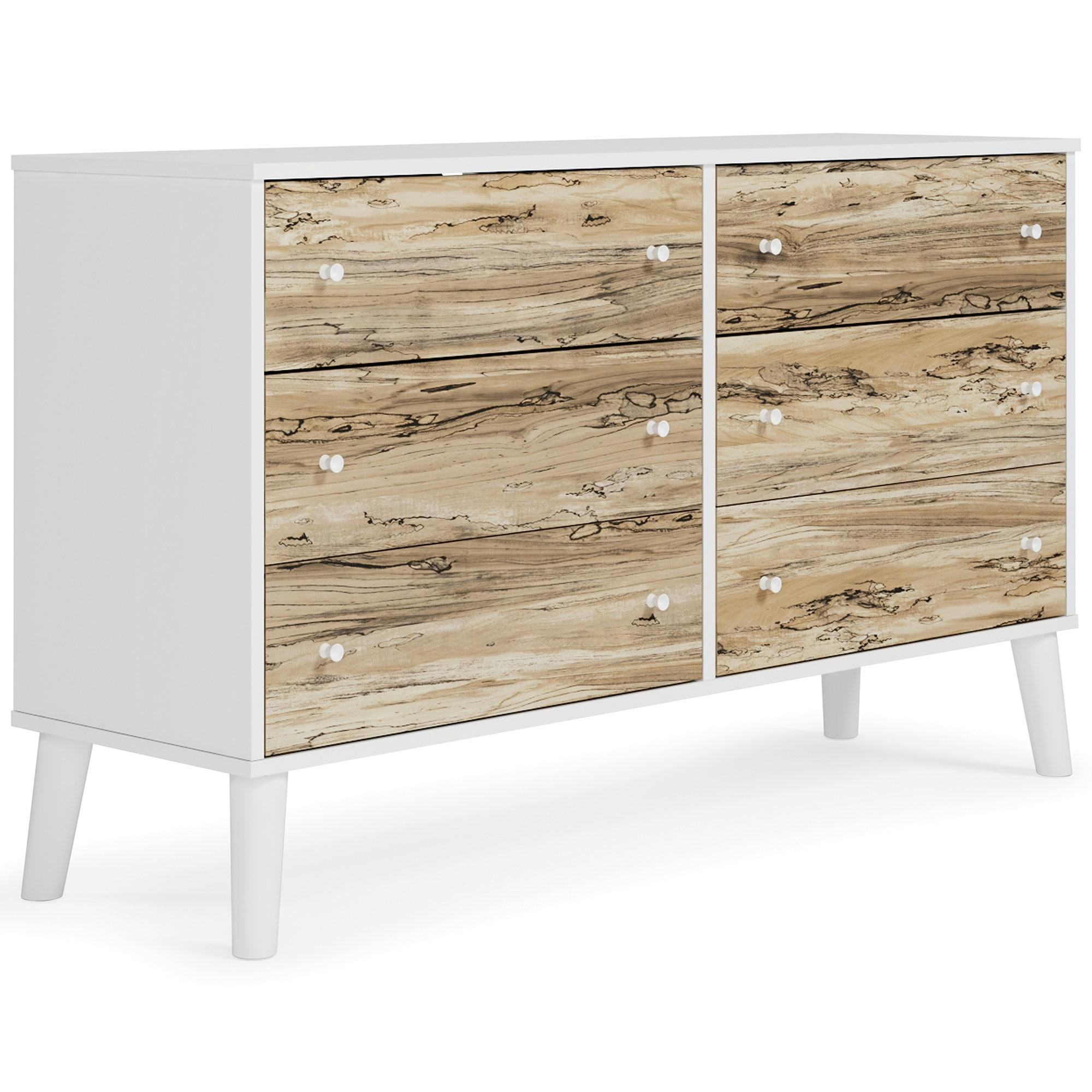 Casual Contemporary Piperton 59" Two-Tone White and Sugarberry 6-Drawer Dresser
