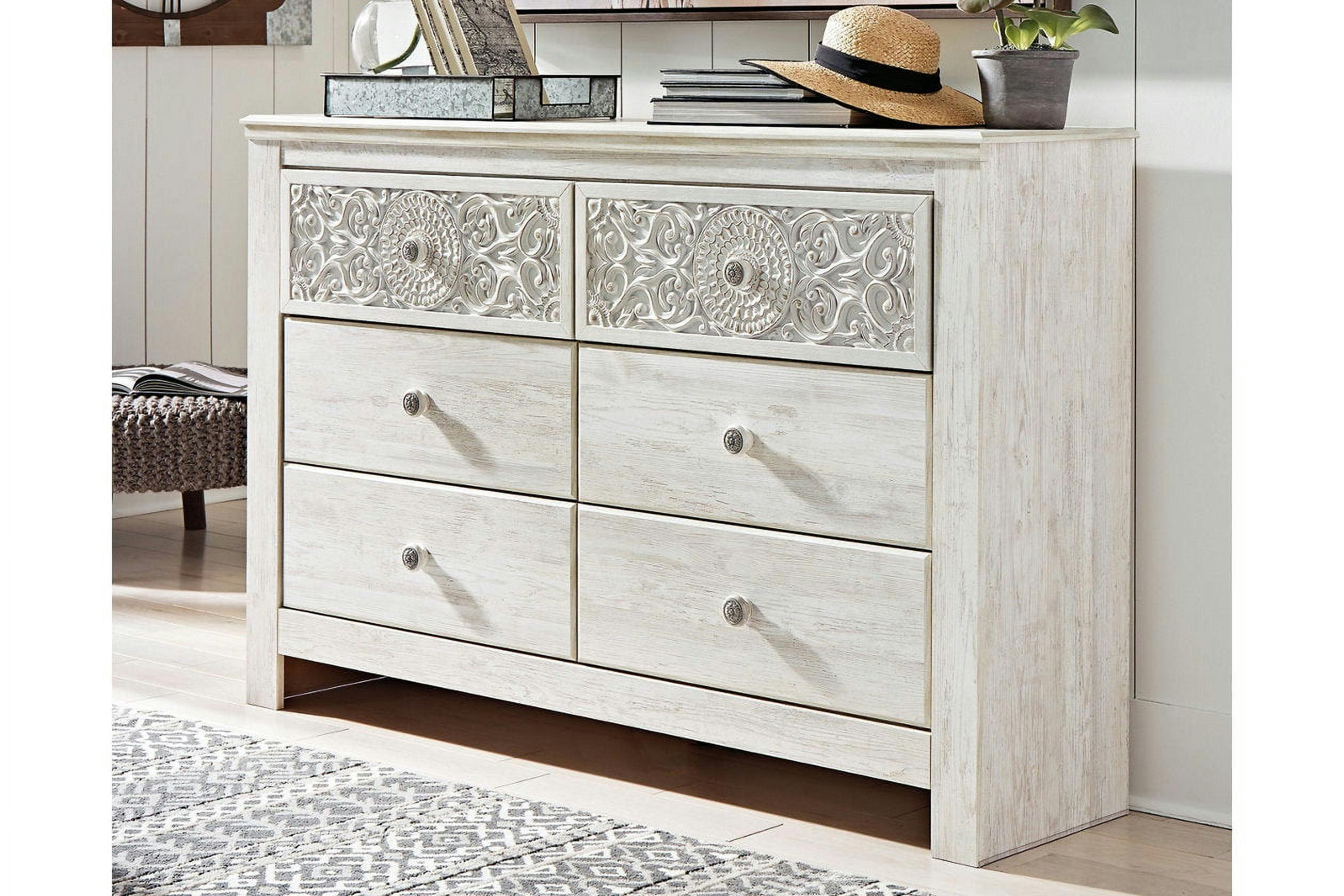 Paxberry Whitewash 6-Drawer Dresser with Medallion Pulls