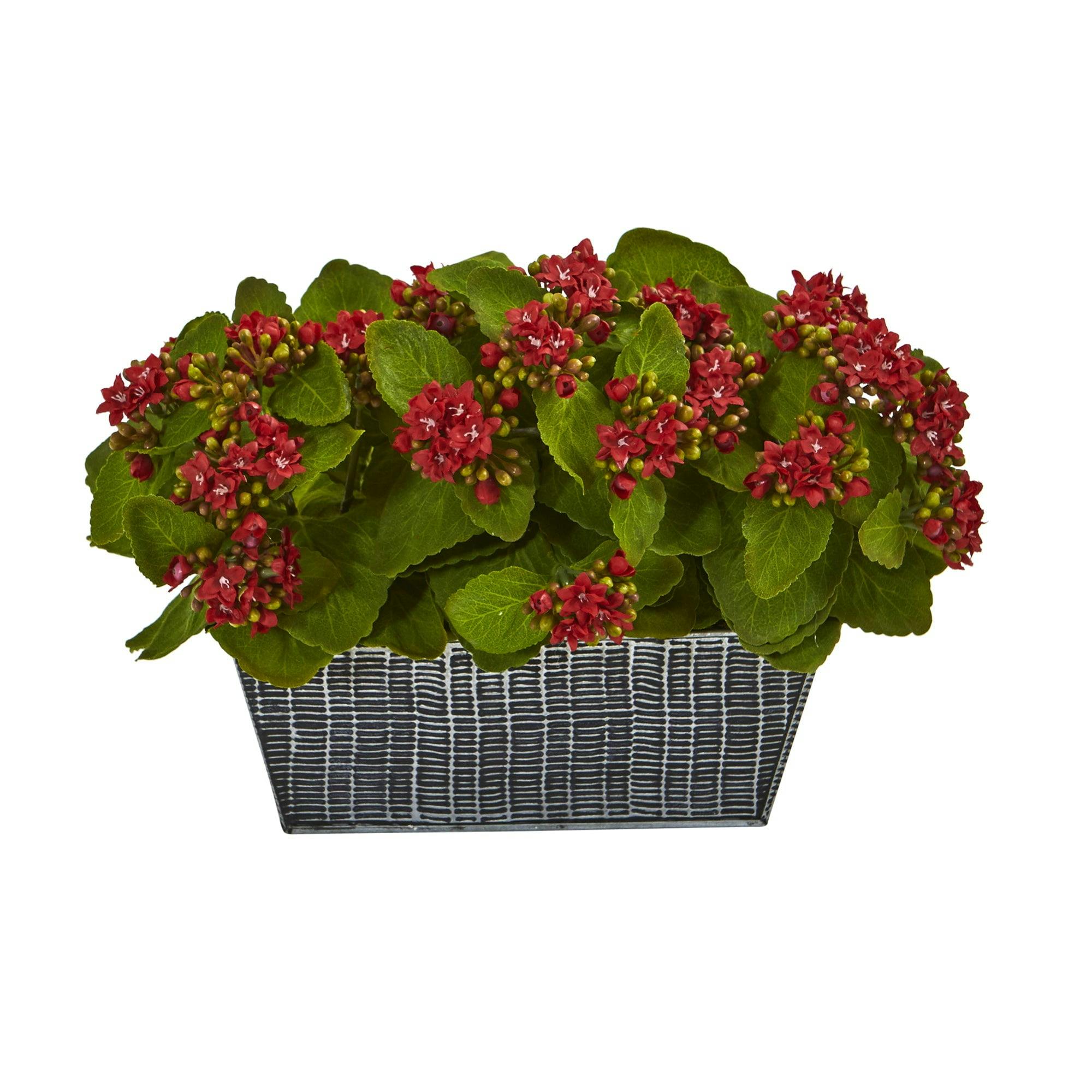 14" Kalanchoe Artificial Plant in Embossed Black Planter