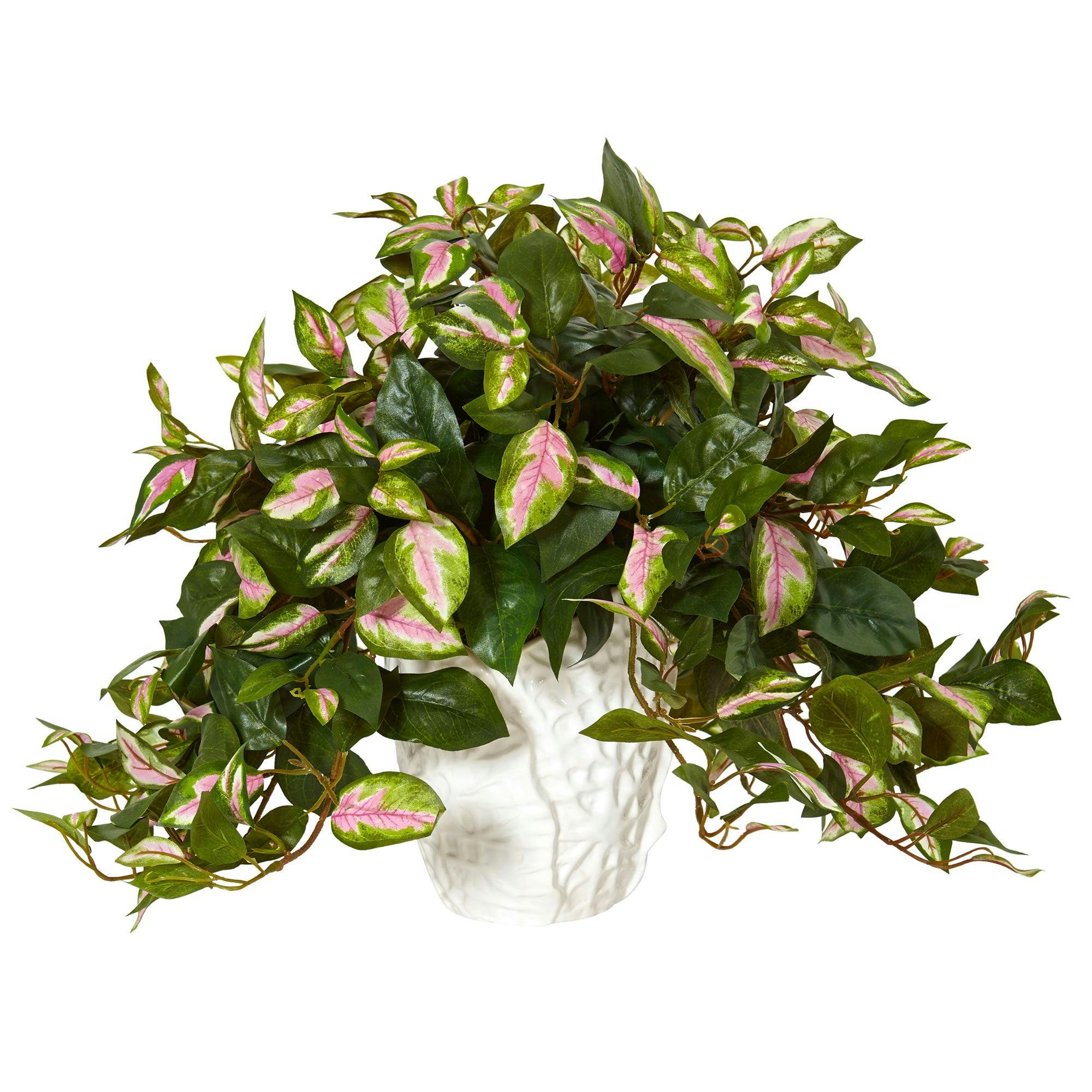 Lush Green Faux Hoya in Glossy White Ceramic Vase