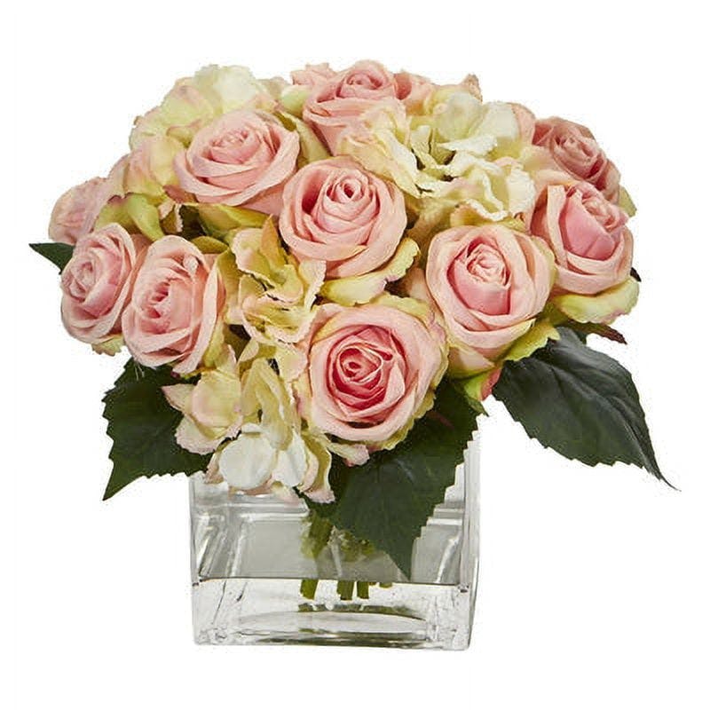 Charming Springtime Rose & Hydrangea 14" Tabletop Floral Arrangement
