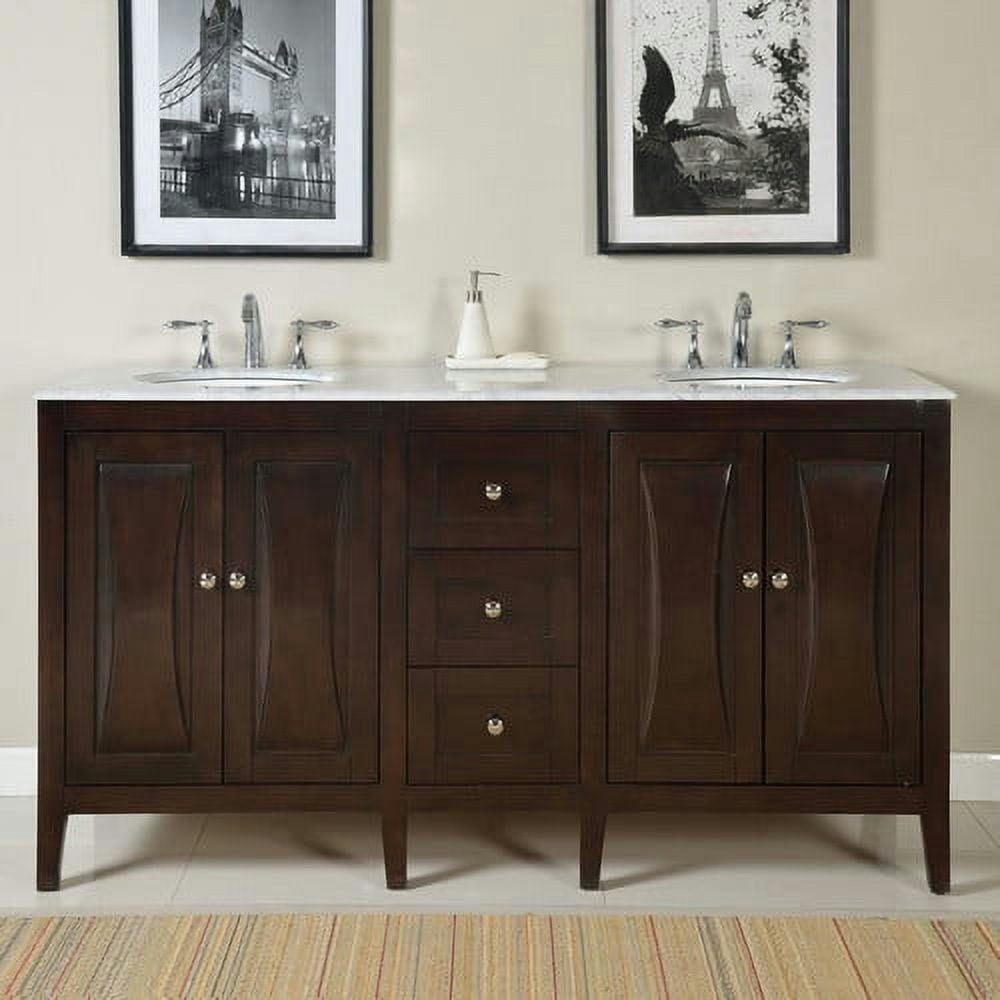Transitional 68'' Double Walnut Solid Wood Vanity with Marble Top