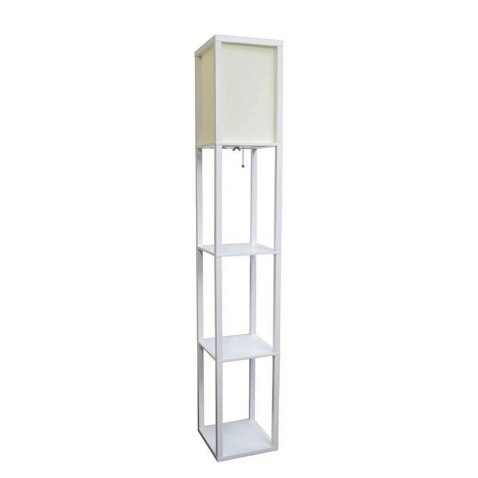 Elegante 62.5" White Linen Shade Floor Lamp with Storage Shelves