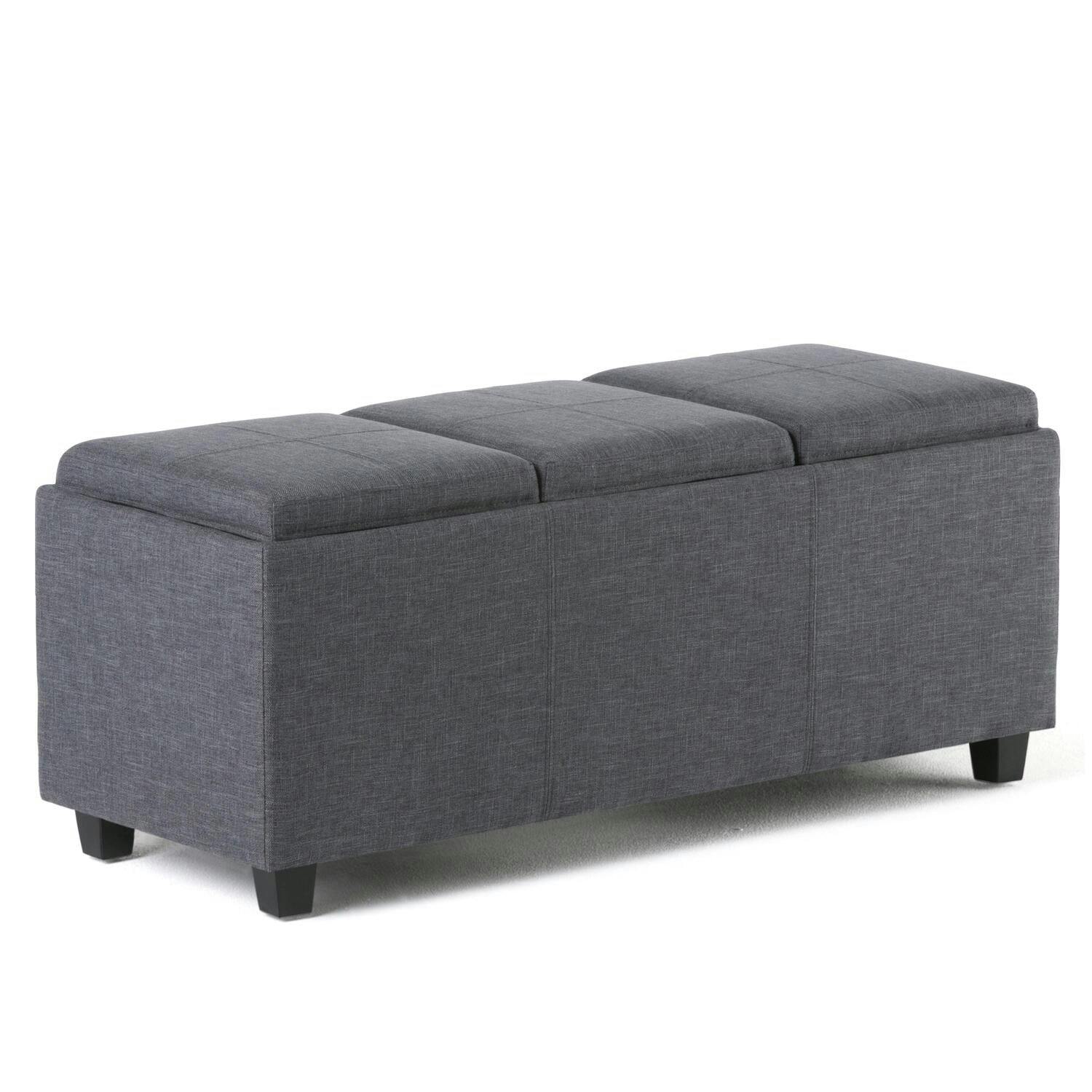 Avalon Slate Grey Extra Large Ottoman with Storage and Serving Trays
