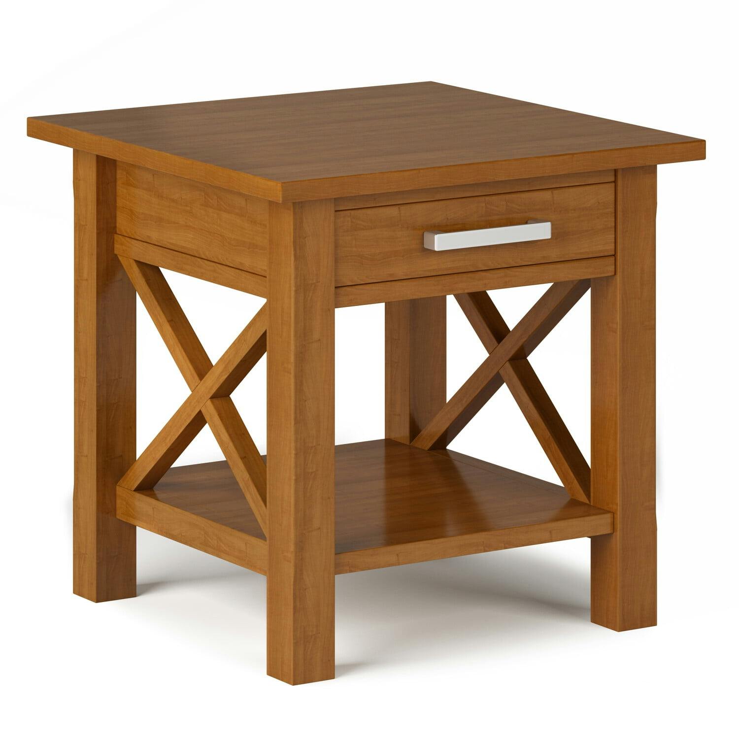 Kitchener Light Golden Brown Solid Wood Square End Table with Storage