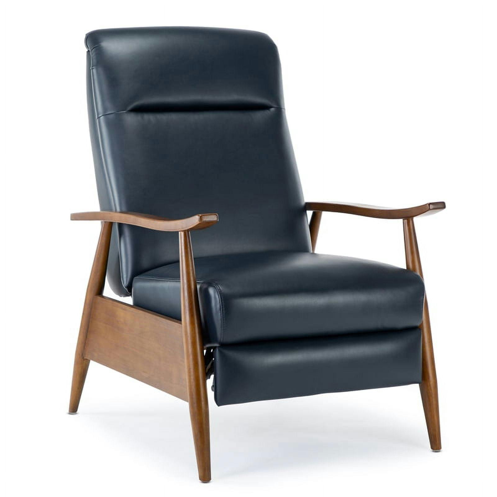 Midnight Blue Faux Leather Wood-Armed Recliner Chair